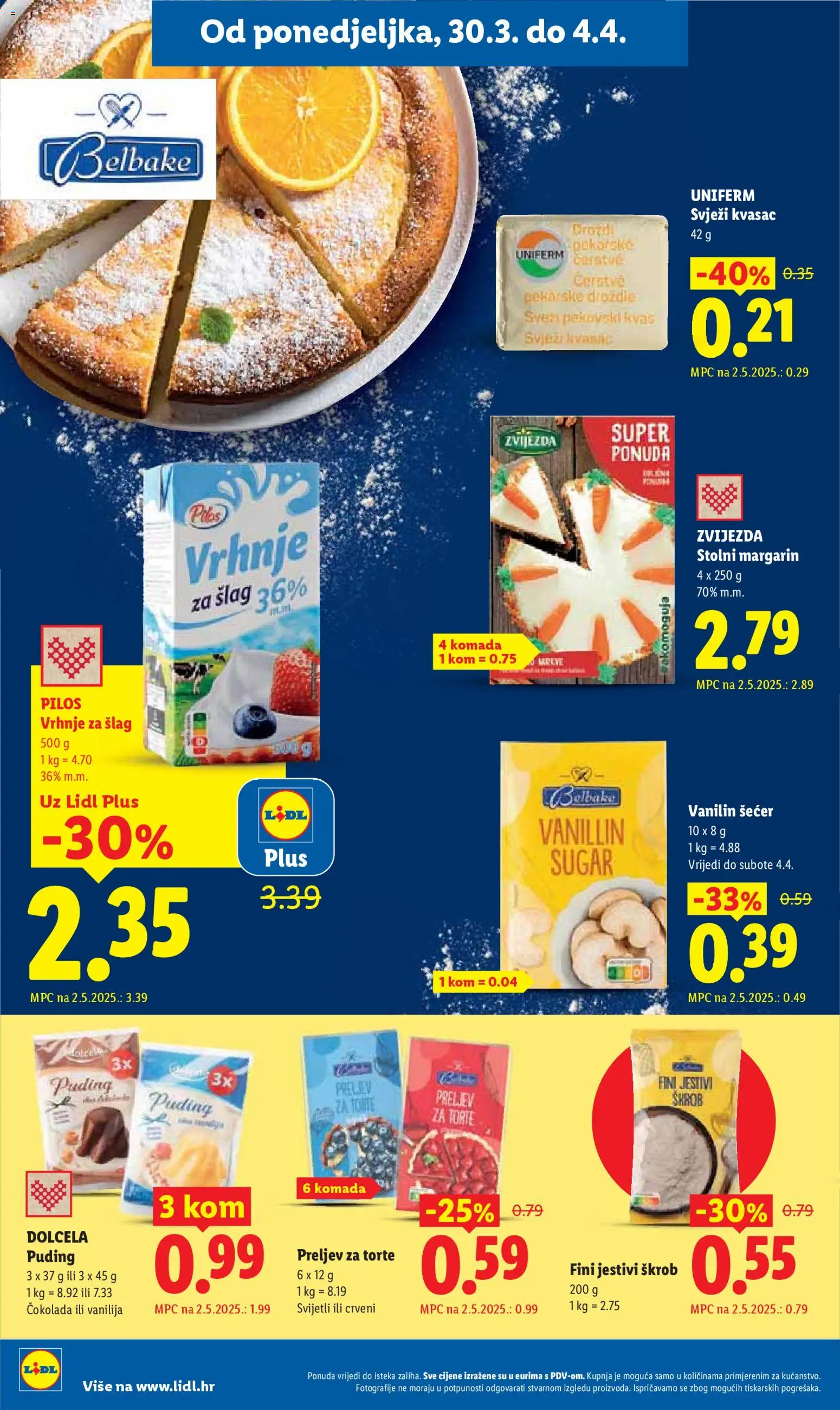 Lidl katalog | vrijedi od 30.03.2026 | Stranica: 16 | Proizvodi: Vrhnje za šlag, Čokolada, Margarin, Vanilin šećer