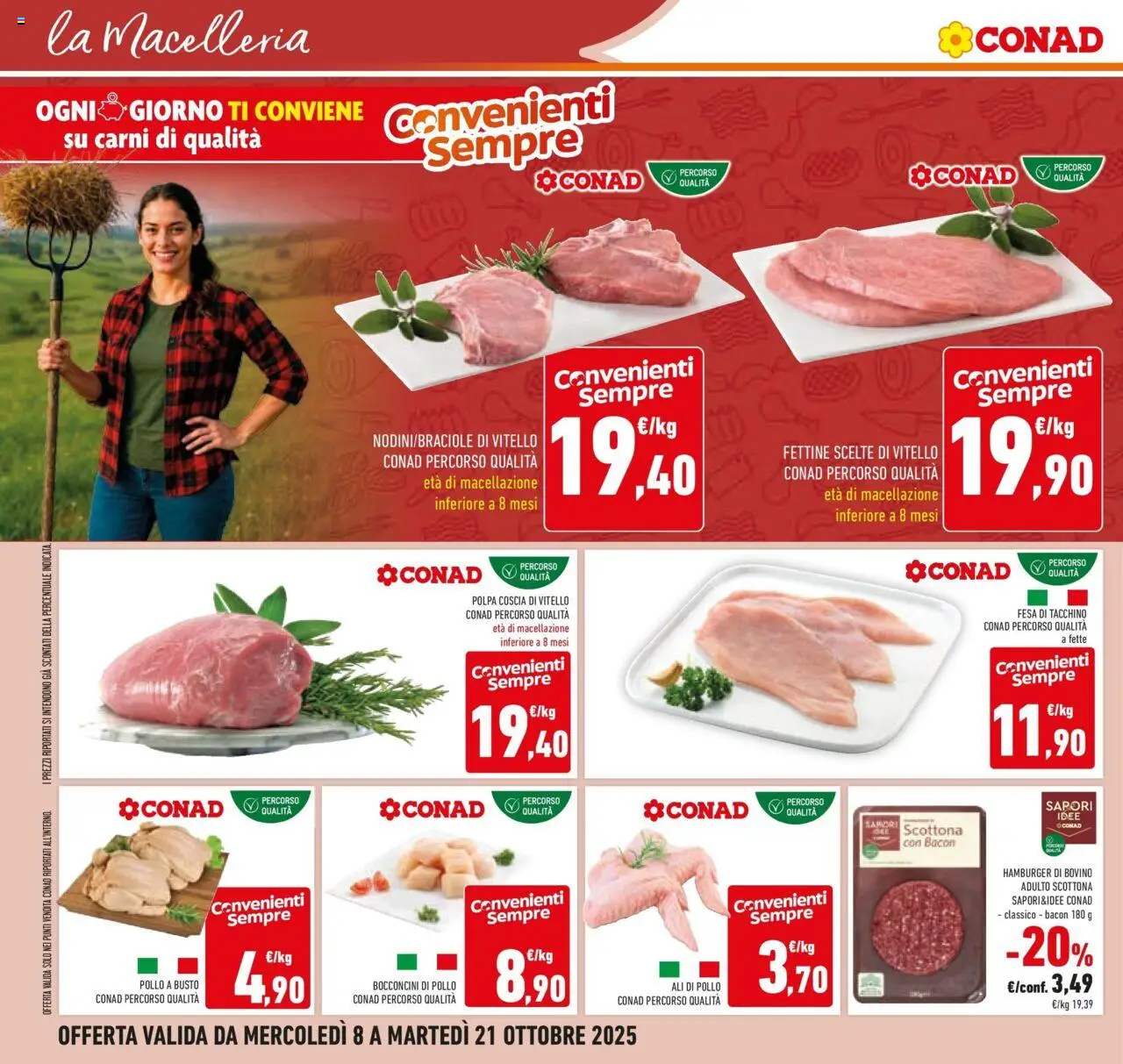 Volantino Conad del 08.10.2025 | Pagina: 18 | Prodotti: Pollo, Tacchino, Vitello, Hamburger