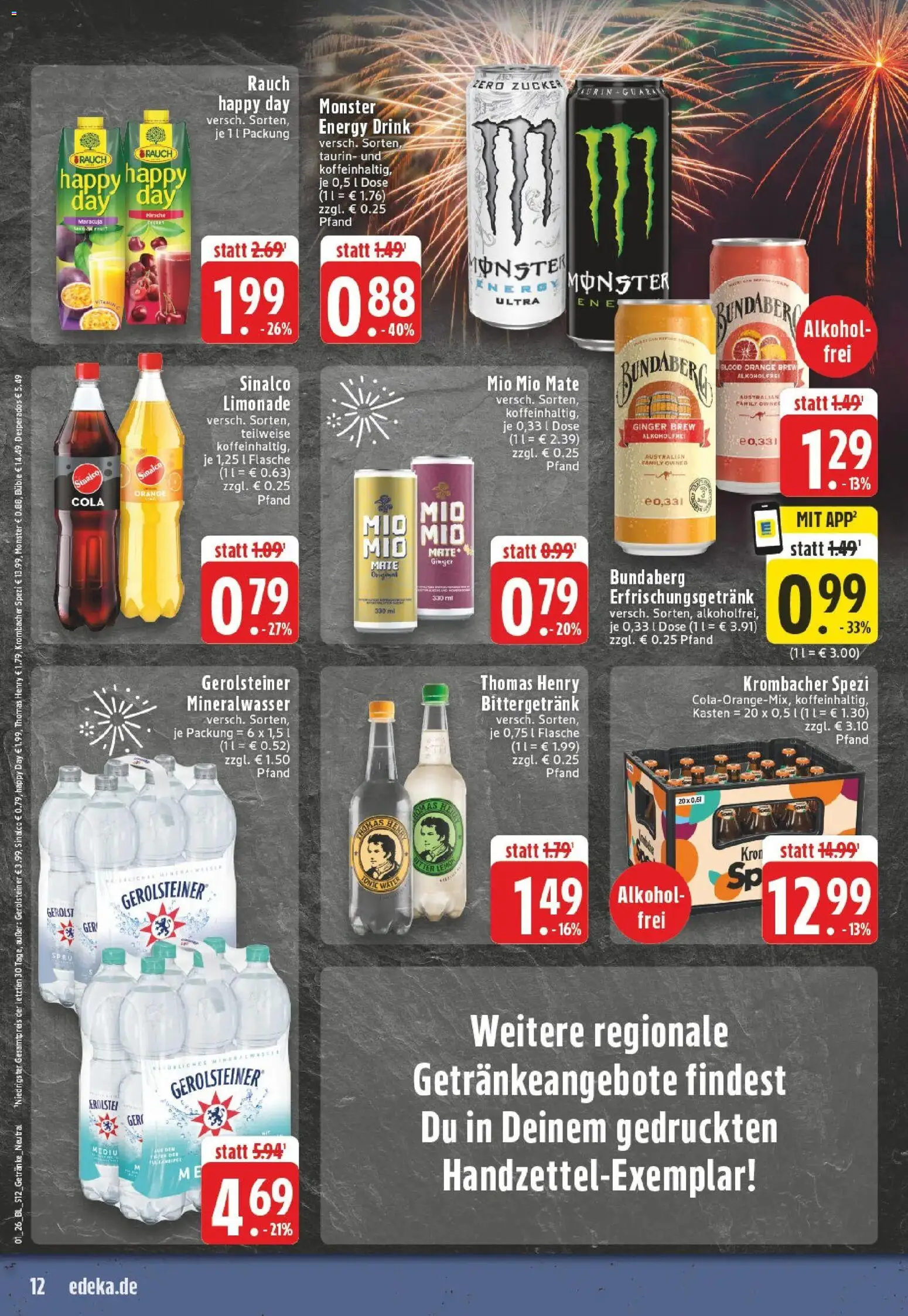 Edeka prospekt Winterberg-Zueschen	 – gültig ab 28.12.2025 | Seite: 12 | Produkte: Limonade, Mineralwasser, Monster, Gerolsteiner