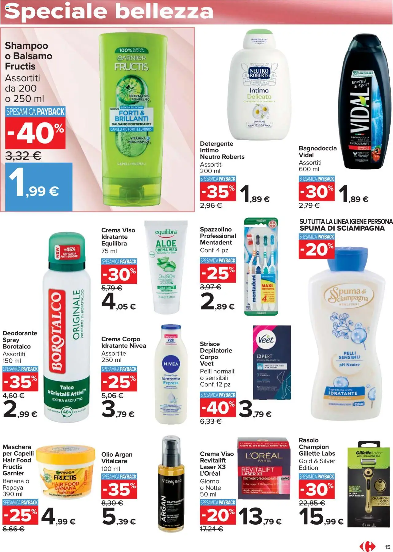 Volantino Carrefour del 15.09.2025 | Pagina: 15 | Prodotti: Shampoo, Detergente, Talco, Pompelmo