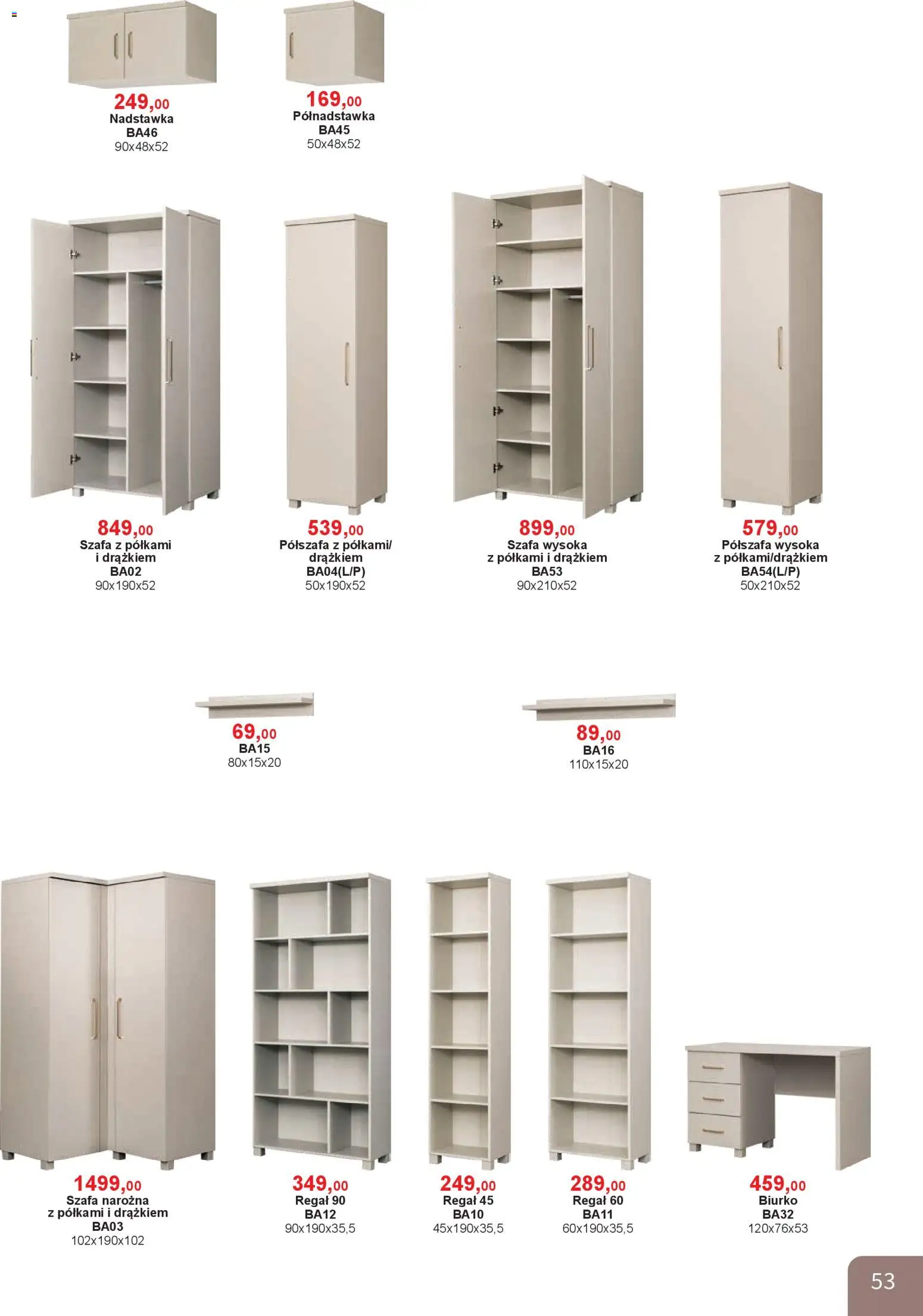 Bodzio Katalog od 01.01.2026 | Strona: 53 | Produkty: Szafa, Biurko, Szafa Narożna, Regał