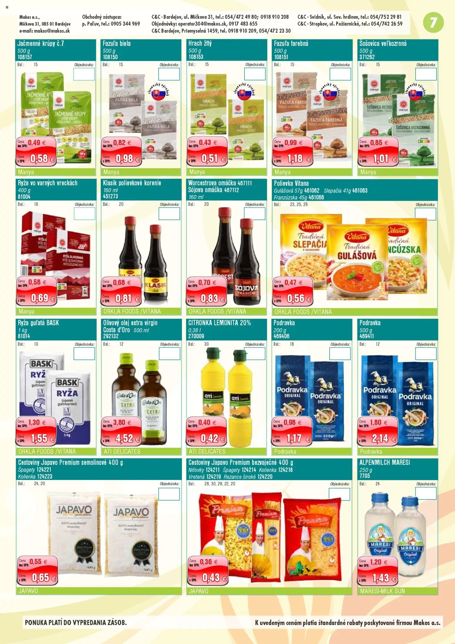 Nové Makos akcie – leták je platný od 05.01.2026 | Strana: 7 | Produkty: Olej, Šošovica, Rezance, Korenie