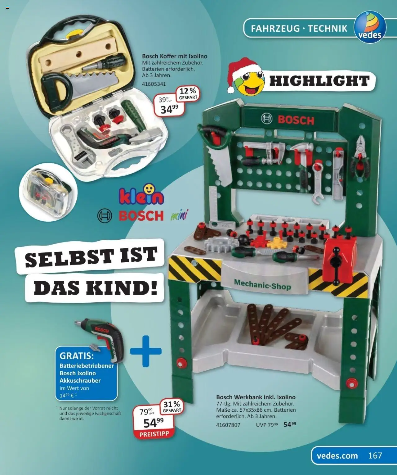 Vedes Das große Buch der Wünsche – gültig ab 29.09.2025 | Seite: 167 | Produkte: Bosch, Batterien, Akkuschrauber, Koffer
