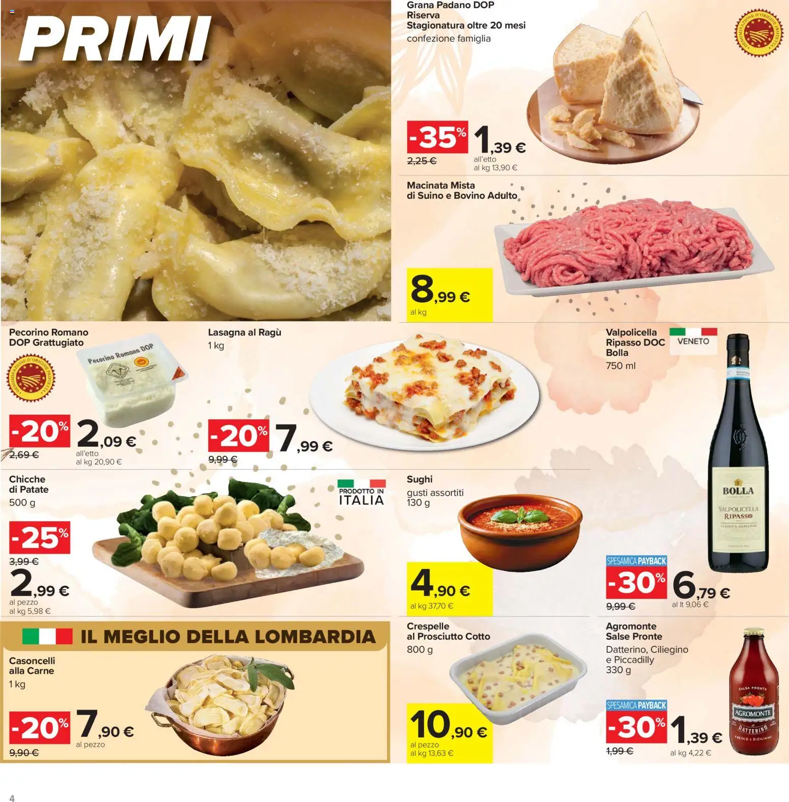 Volantino Carrefour del 24.03.2026 | Pagina: 4 | Prodotti: Prosciutto Cotto, Patate, Prosciutto, Pecorino