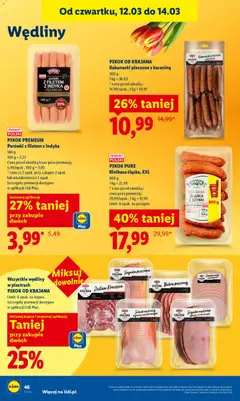 Pogląd oferty "PIKOK PREMIUM Parówki z filetem z indyka, Parówki z filetem z indyka, 180 g" - ważna od 12.03.2026 | Strona: 48 | Produkty: Kiełbasa, Schab, Piersi, Szynka