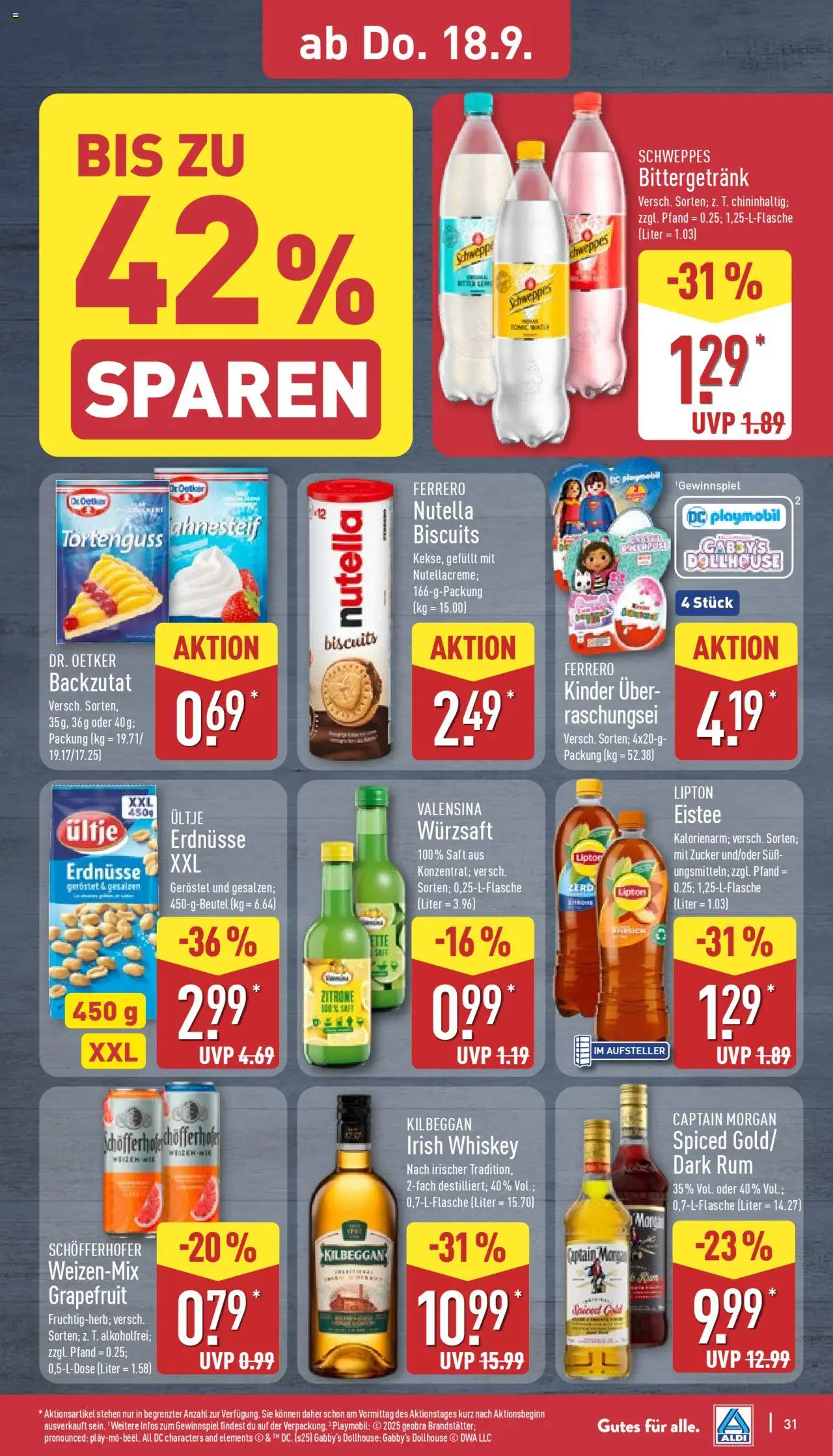 Aldi Prospekt 	 – gültig ab 15.09.2025 | Seite: 31 | Produkte: Nutella, Zitrone, Pfirsich, Whiskey