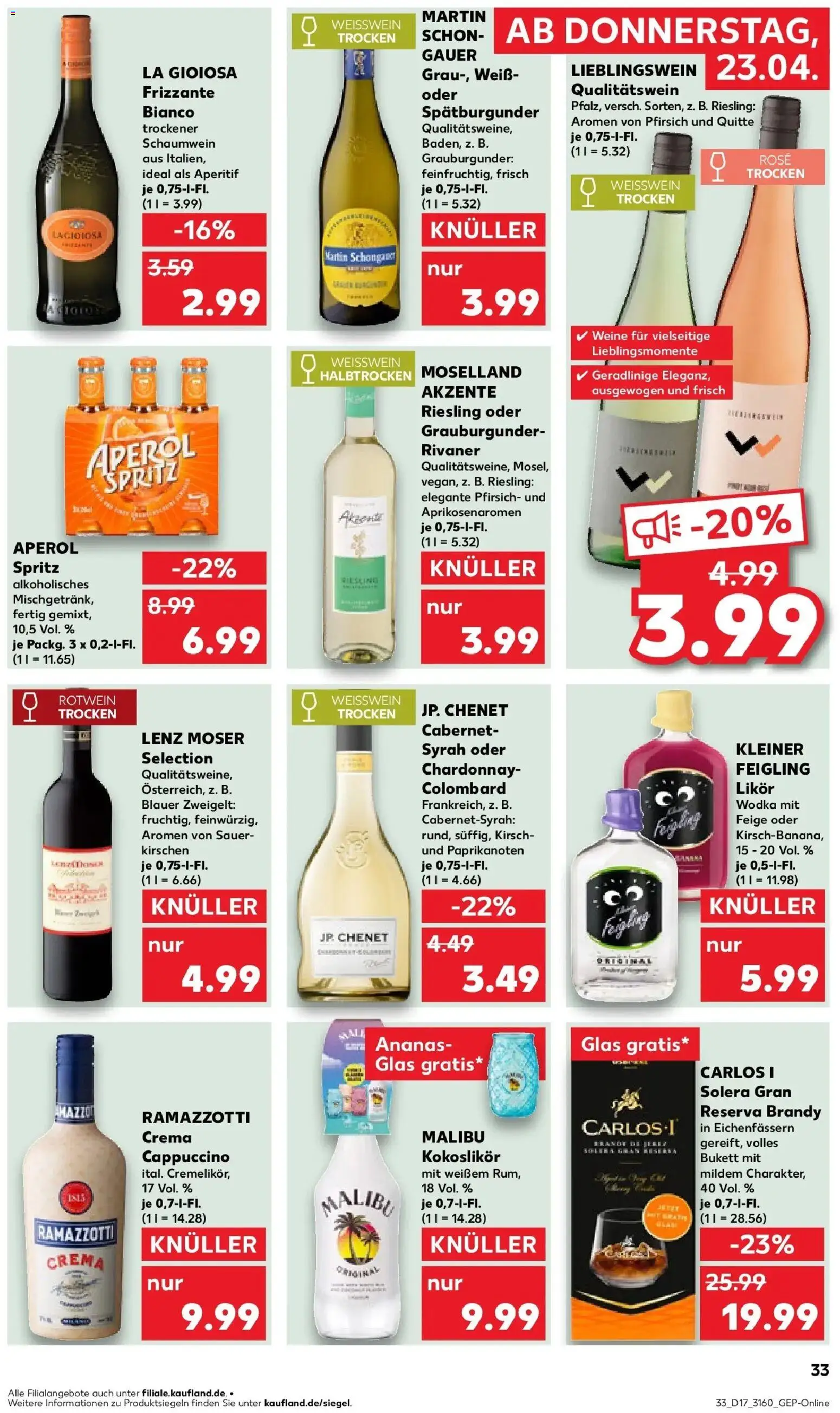 Kaufland Prospekt Merseburg	 – gültig ab 23.04.2026 | Seite: 33 | Produkte: Rotwein, Likör, Weißwein trocken, Kirschen