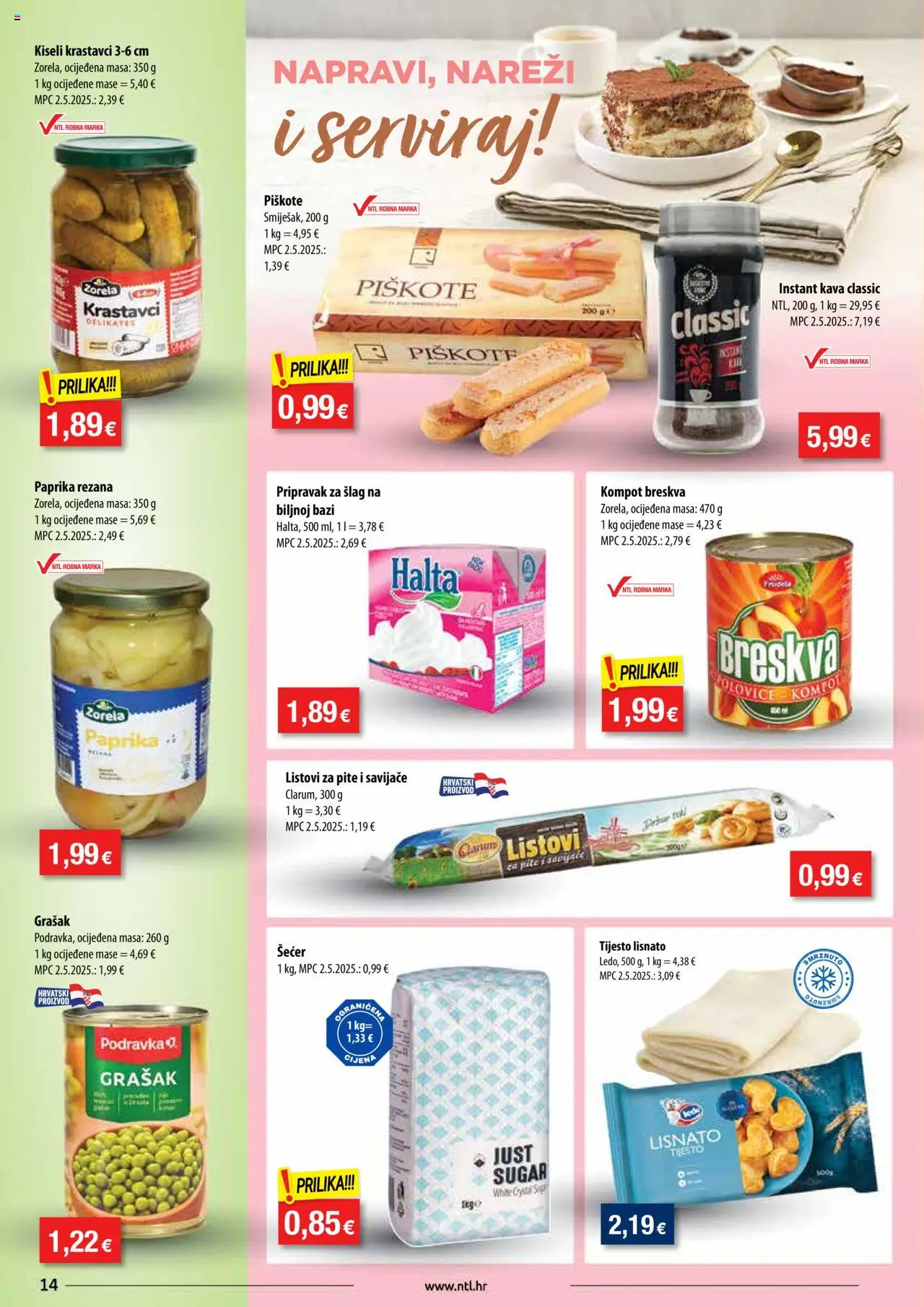 NTL katalog | vrijedi od 08.10.2025 | Stranica: 14 | Proizvodi: Listovi za pite, Paprika, Breskva, Kiseli krastavci
