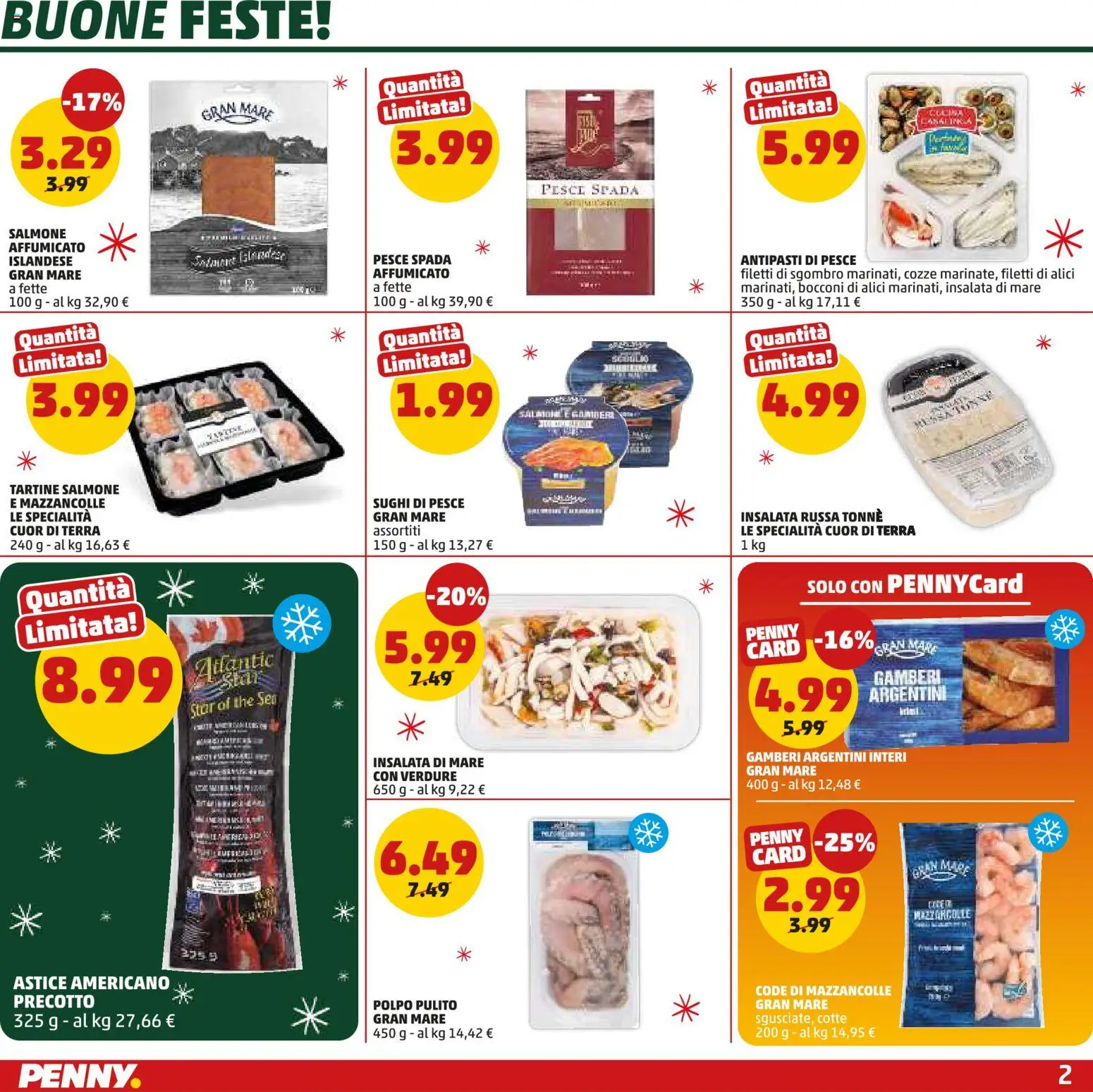 Volantino PENNY del 15.12.2025 | Pagina: 2 | Prodotti: Salmone affumicato, Gamberi, Polpo, Pesce spada