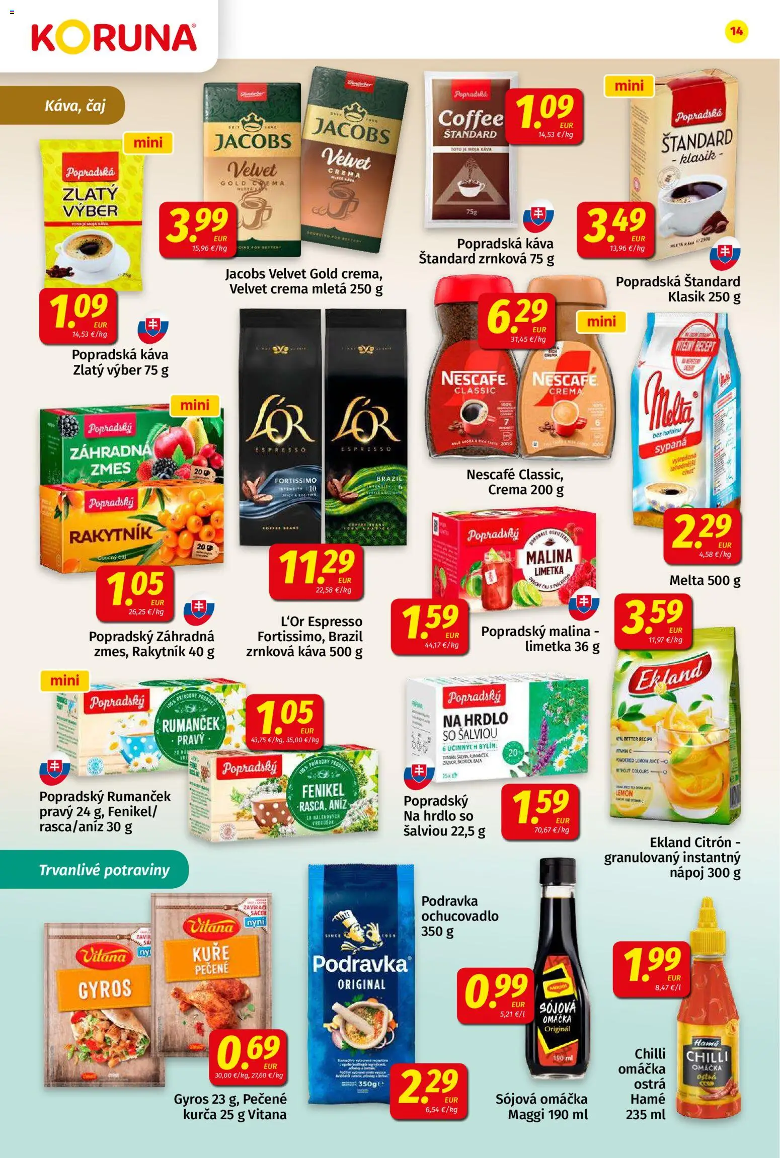 Nové Koruna akcie – leták je platný od 10.04.2026 | Strana: 14 | Produkty: Limetka, Chilli, Omáčka, Nescafé Classic