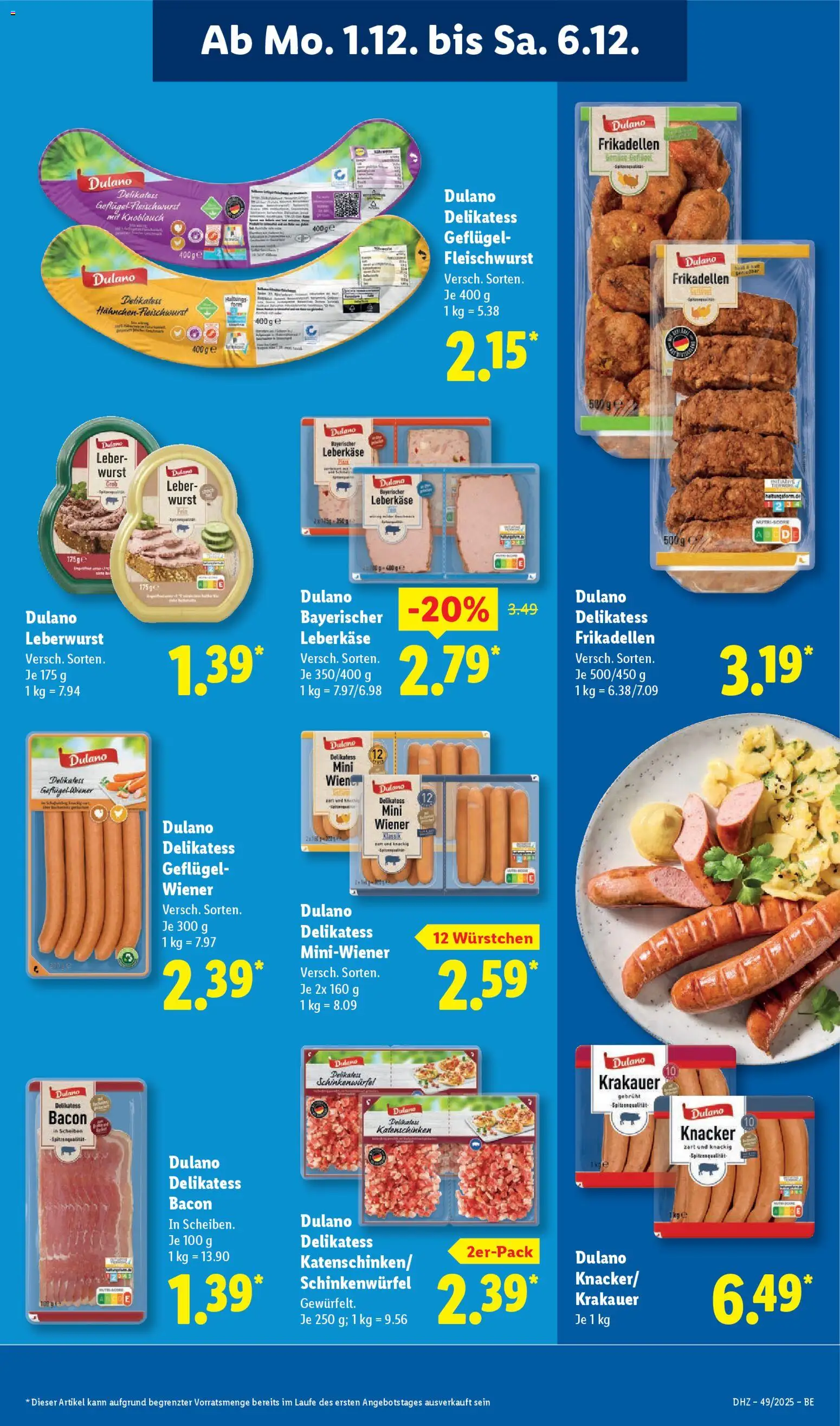 Lidl Prospekt Zossen – gültig ab 01.12.2025 | Seite: 19 | Produkte: Wurst, Knoblauch, Leberkase