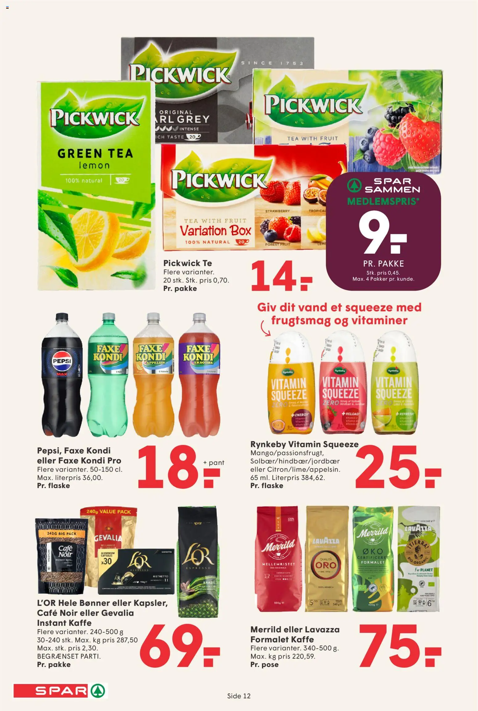 Spar tilbudsavis – gyldig fra 27.02.2026 | Side: 12 | Produkter: Kaffe, Te, Bønner, Pepsi