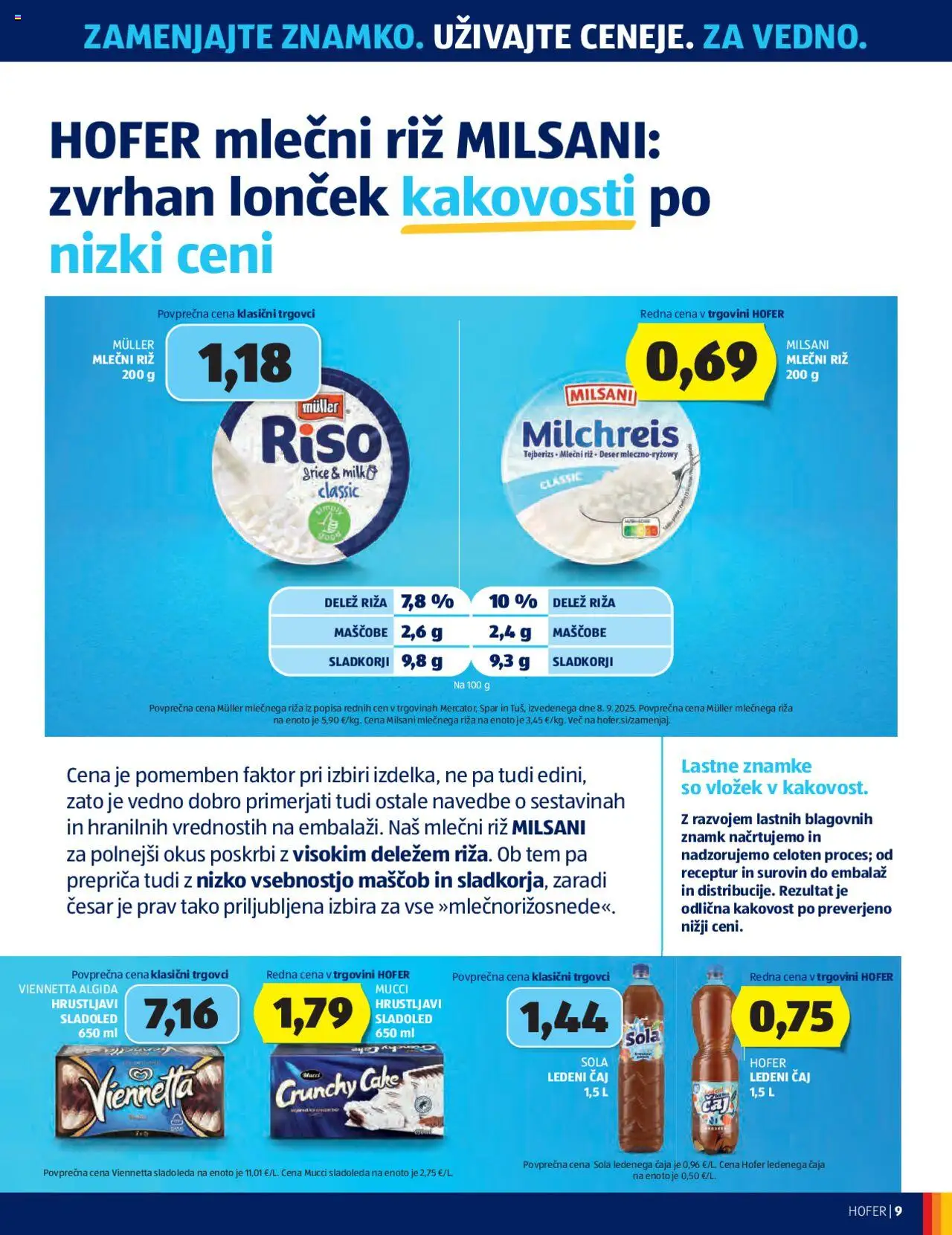 Novi Hofer katalog ponudbe – veljaven od 02.10.2025 | Stran: 9 | Izdelki: Ledeni čaj, Riz, Caj, Sladoled