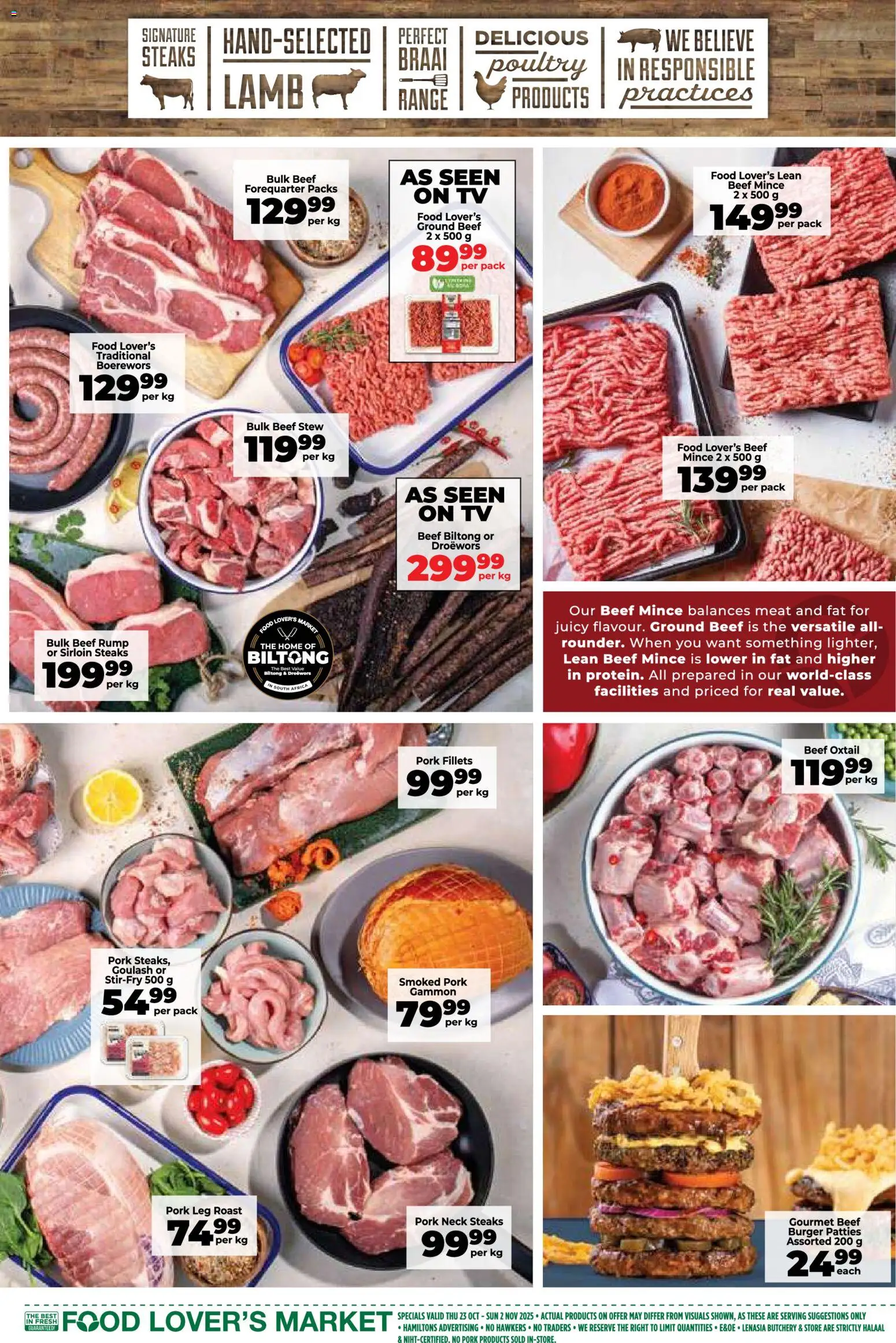 New Food Lover's Market catalogue – valid from 23.10.2025 | Page: 7 | Products: TV, Boerewors, Limpiador íntimo, Pork
