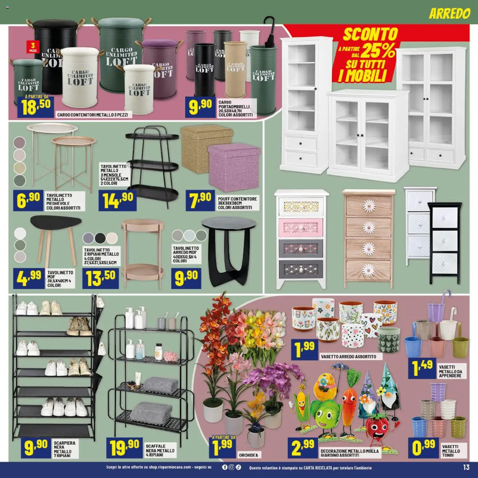 Volantino RisparmioCasa del 24.01.2026 | Pagina: 13 | Prodotti: Scaffale, Contenitore, Scarpiera, Orchidea