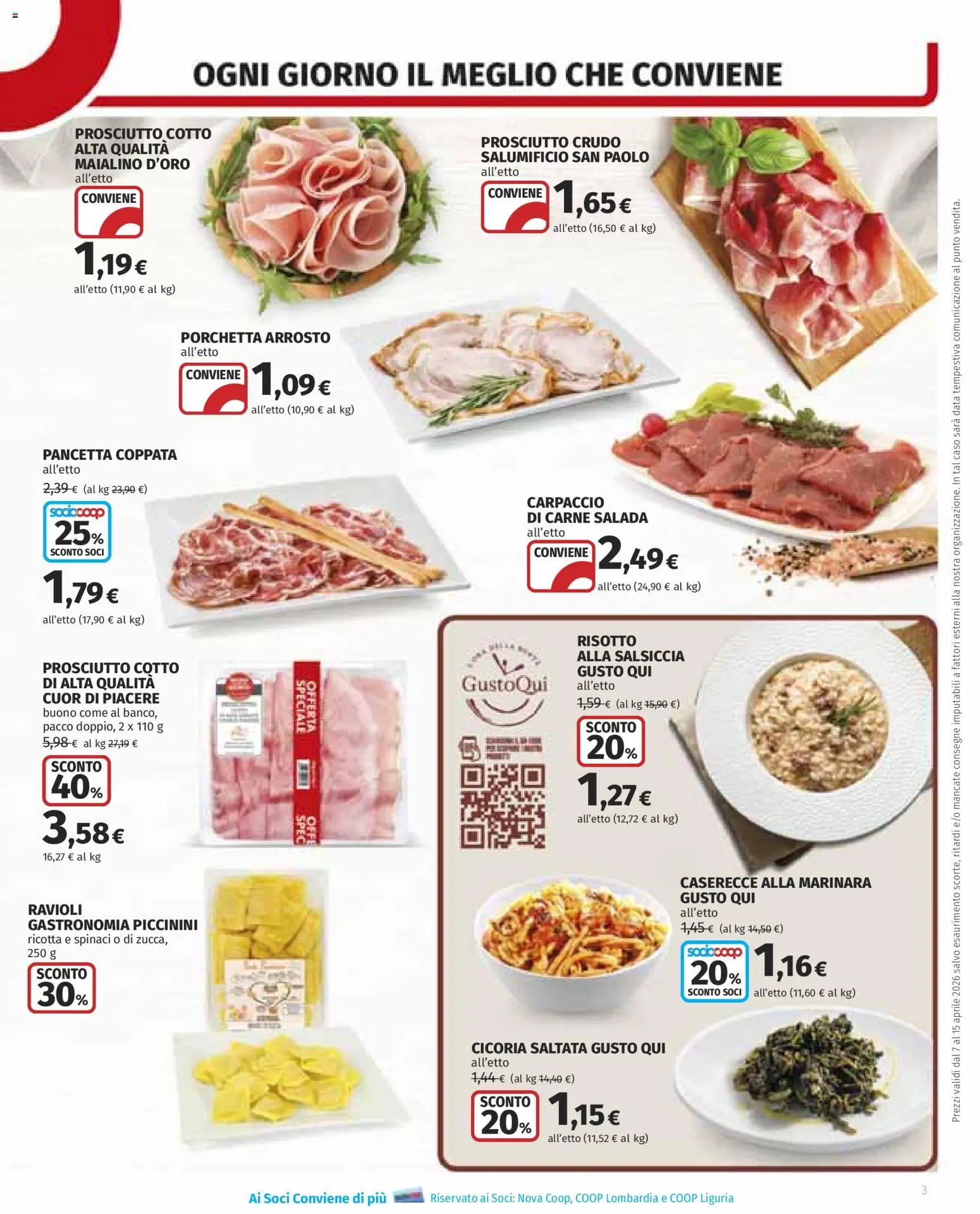 Volantino COOP del 07.04.2026 | Pagina: 3 | Prodotti: Arrosto, Porchetta, Prosciutto, Spinaci