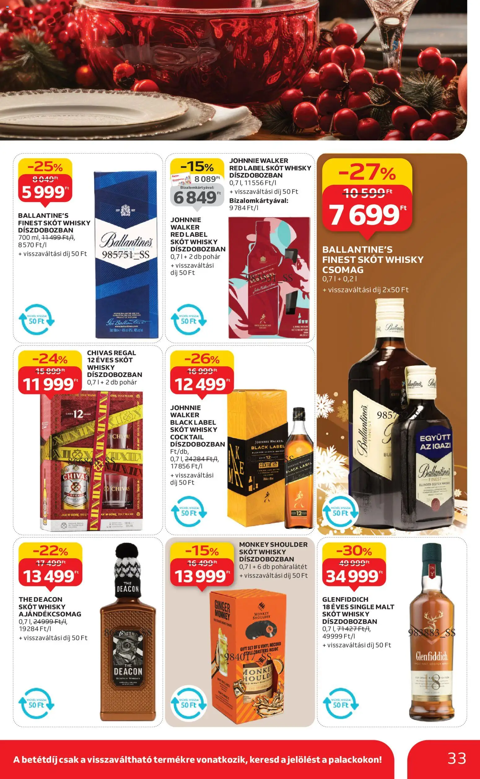 Auchan akciós ujság - amely érvényes a következő dátumtól: 20.11.2025 | Oldal: 33 | Termékek: Poháralátét, Whisky, Pohár