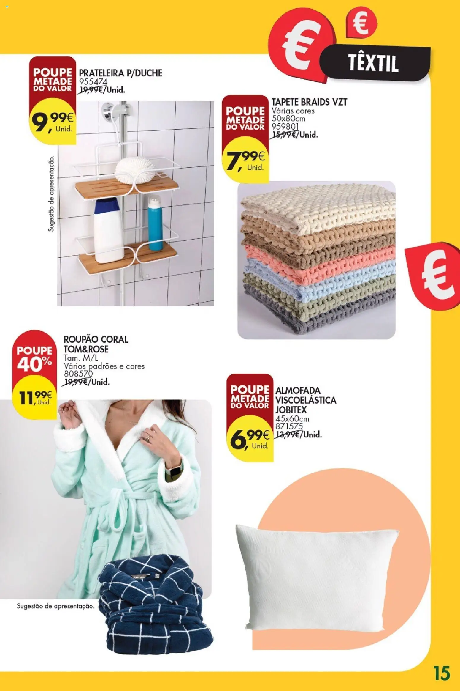 Pingo Doce -  Bazar Grandes Oportunidades │ válido de 06.01.2026 | Página: 15 | Produtos: Almofada, Prateleira, Tapete, Roupão