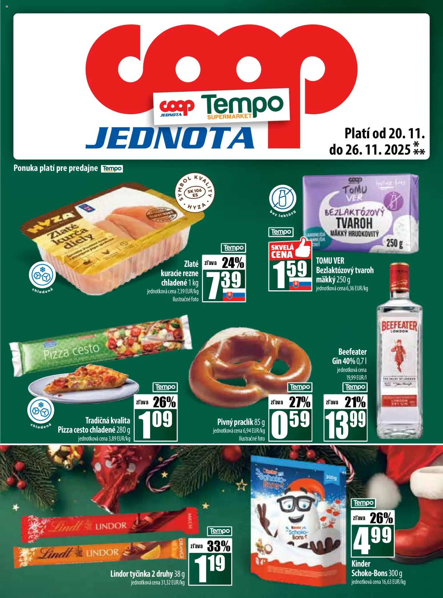 Nové COOP Jednota akcie – leták je platný od 20.11.2025 | Strana: 29 | Produkty: Beefeater, Lindt, Kuracie rezne, Gin