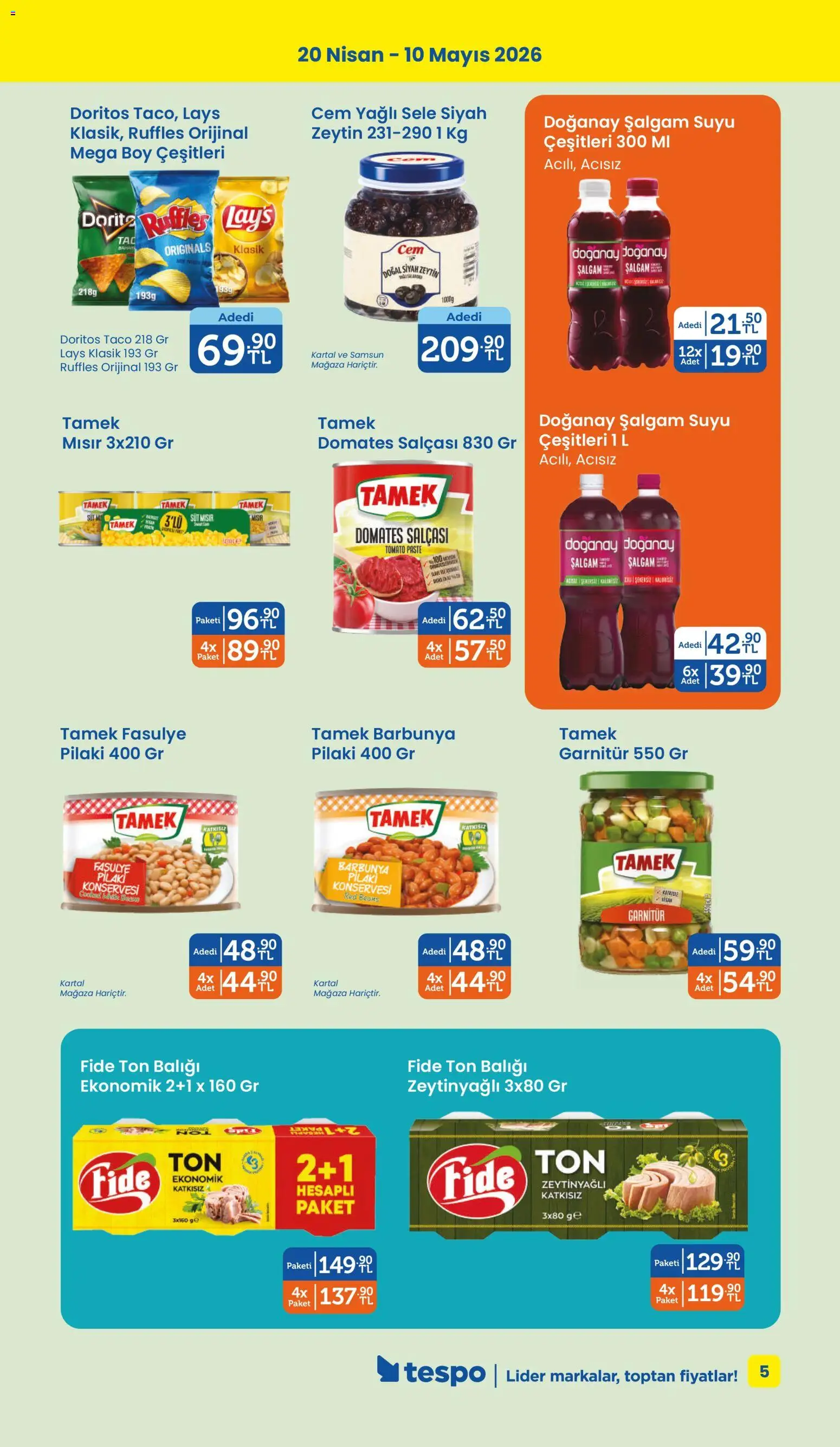 Tespo Katalog - 20.04.2026 tarihinden itibaren geçerlidir | Sayfa: 5 | Ürünler: Şalgam, Süt, Domates, Ton balığı