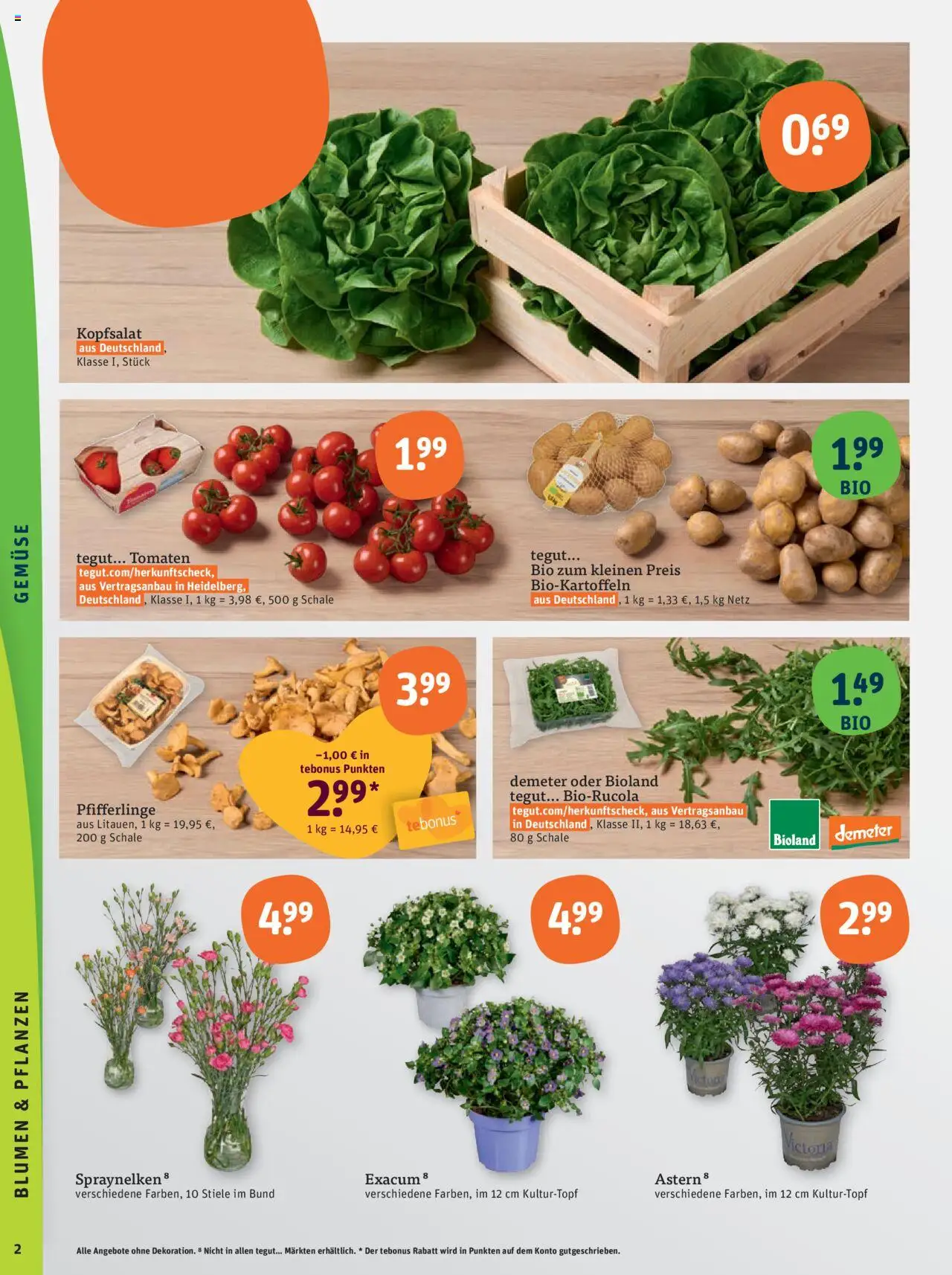 Tegut Prospekt - gültig ab dem 11.08.2025 | Seite: 4 | Produkte: Blumen, Tomaten, Gemüse, Pfifferlinge