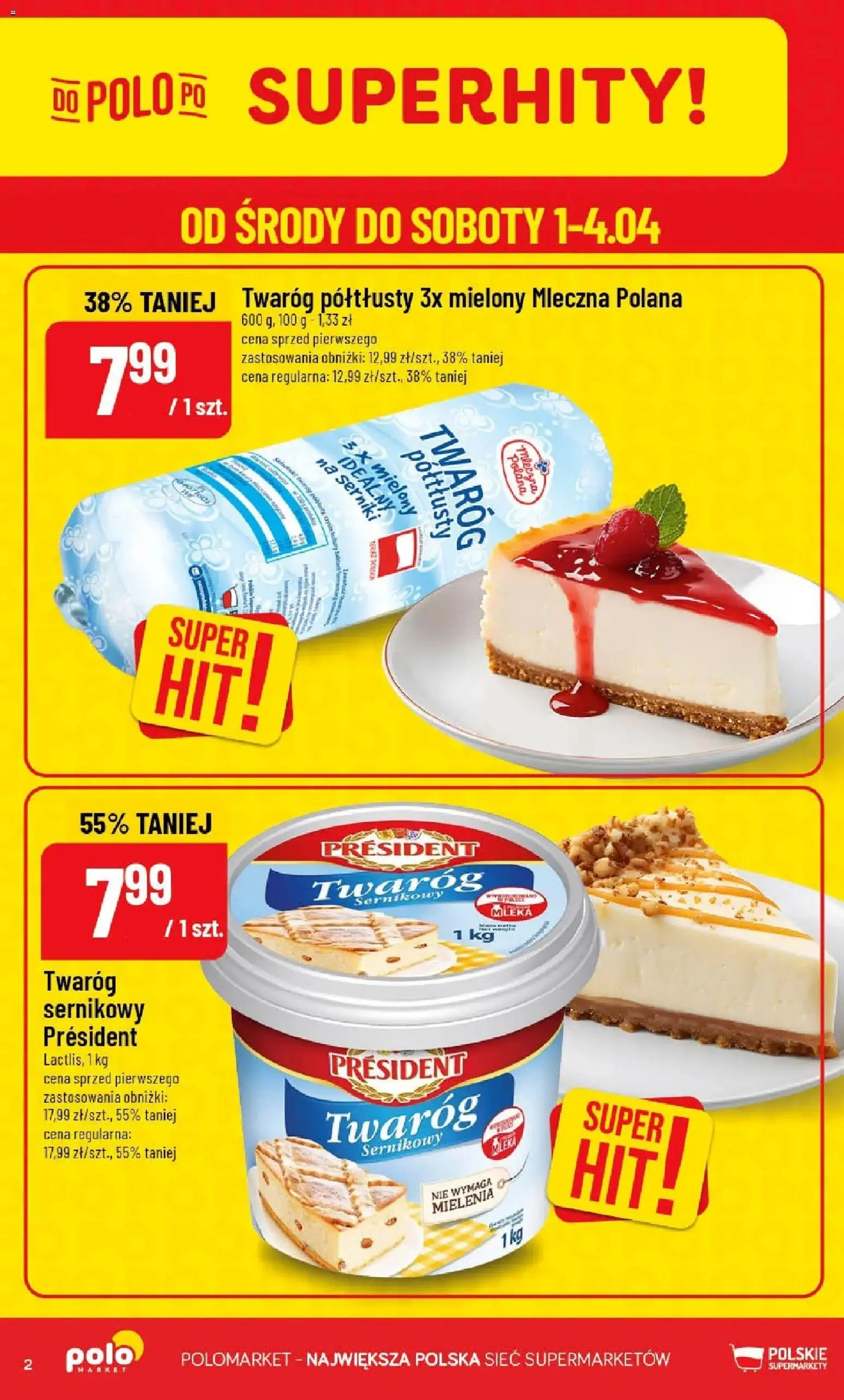 POLOmarket gazetka od 01.04.2026 | Strona: 2 | Produkty: Twaróg półtłusty, Mleka, Twaróg