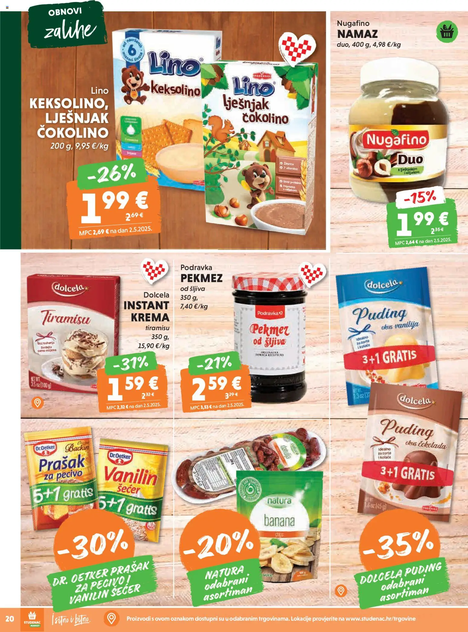 Studenac katalog | vrijedi od 11.02.2026 | Stranica: 20 | Proizvodi: Podravka, Lješnjak, Šećer, Pecivo