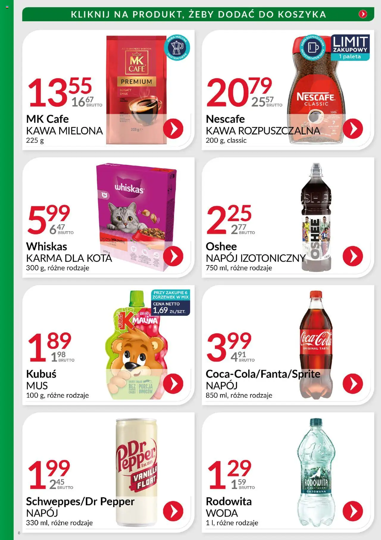 Eurocash Gazetka - Ofensywa Cenowa Spożywcza od 07.09.2025 | Strona: 8 | Produkty: Nescafe, Kawa rozpuszczalna, Karma dla kota, Kawa
