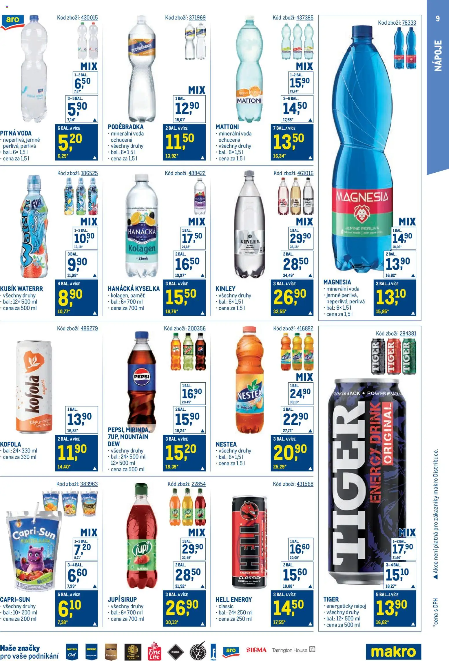 Makro leták - Maloobchod od 11.02.2026 | Strana: 9 | Produkty: Nestea, Poděbradka, Magnesia, Energetický nápoj