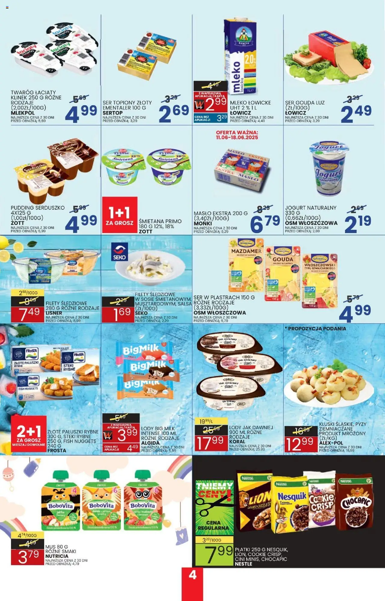 Wafelek Gazetka od 09.06.2025 | Strona: 4 | Produkty: Ser topiony, Big Milk, Płatki, Owoce