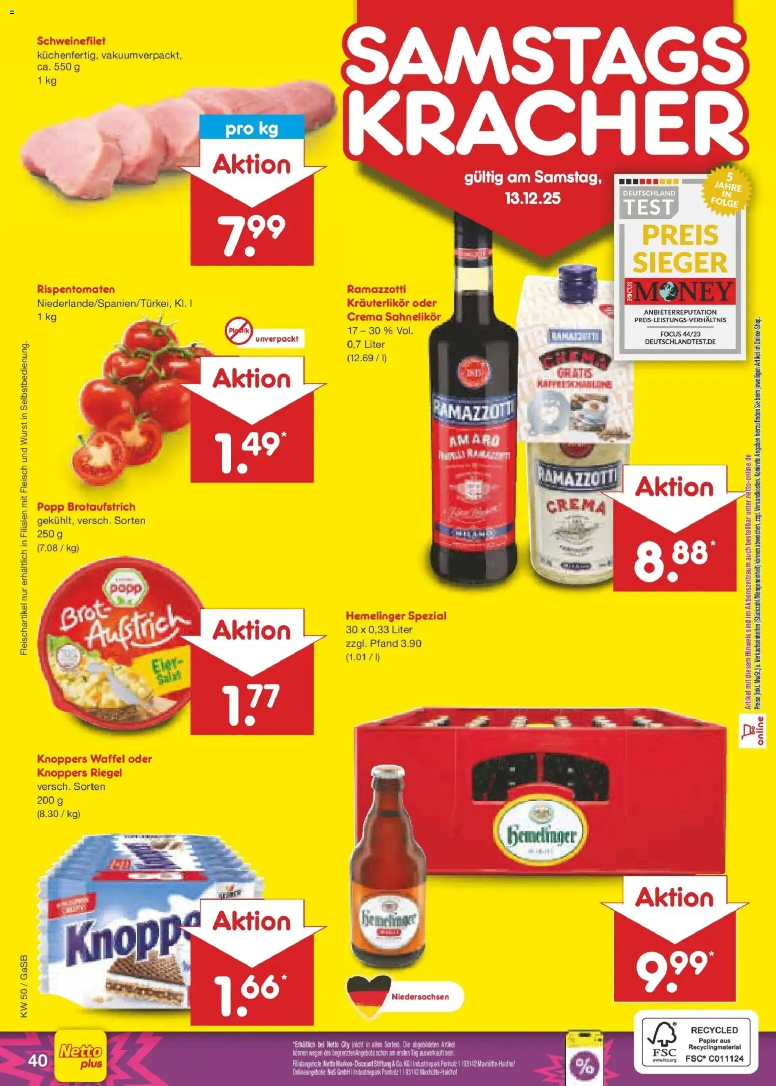 Netto Marken-Discount - Netto: Wochenangebote – gültig ab 07.12.2025 | Seite: 48 | Produkte: Schweinefilet, Knoppers, Brot, Fleisch