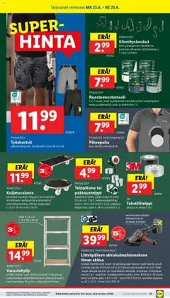  | Sivu: 21 | Tuotteet: Maali, Varastohylly, Pakkausteippi, Akku