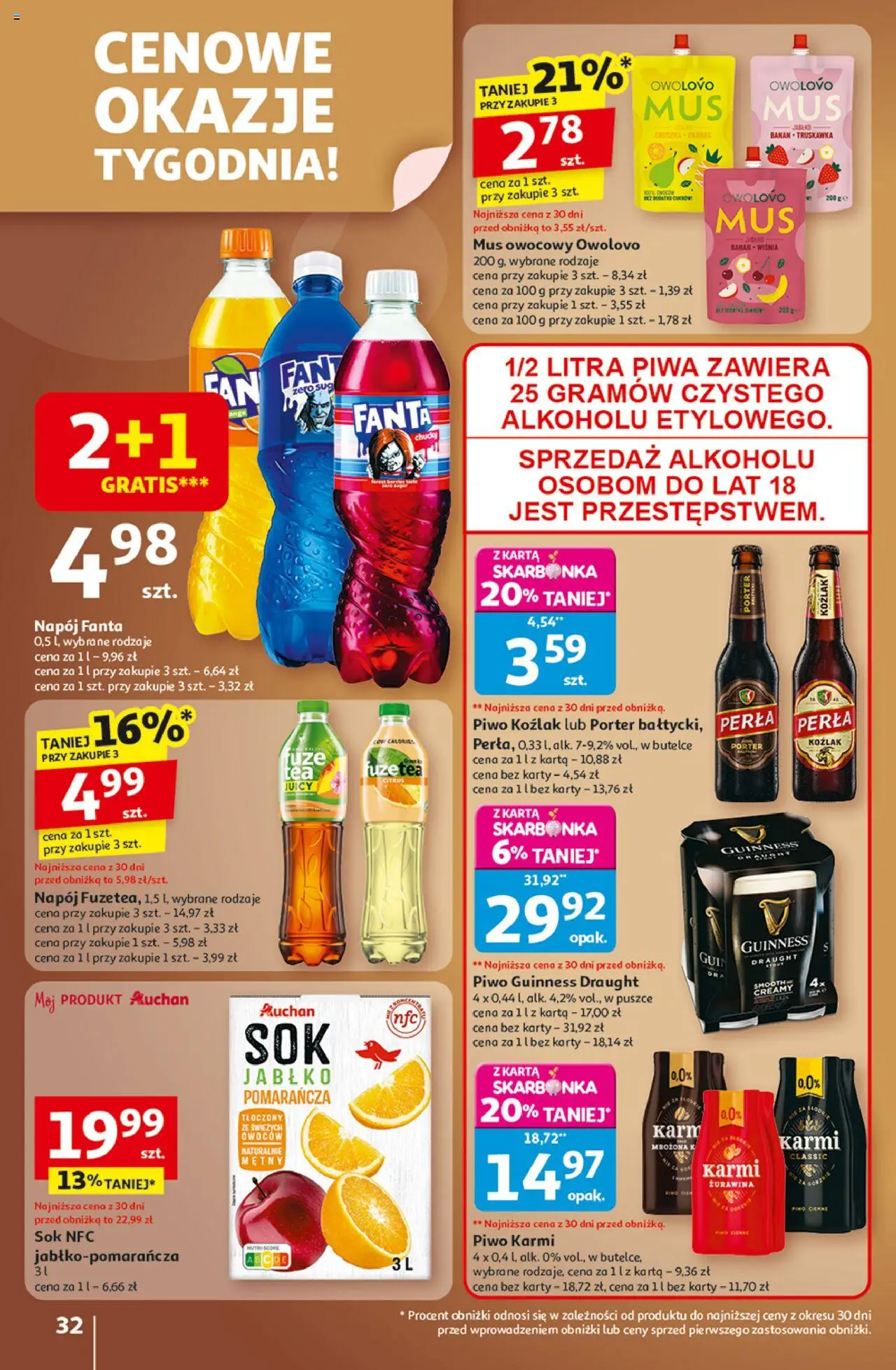 Auchan Gazetka - Wielkie przeboje cenowe Hipermarket od 23.10.2025 | Strona: 32 | Produkty: Piwo Guinness, Guinness, Sok, Piwo