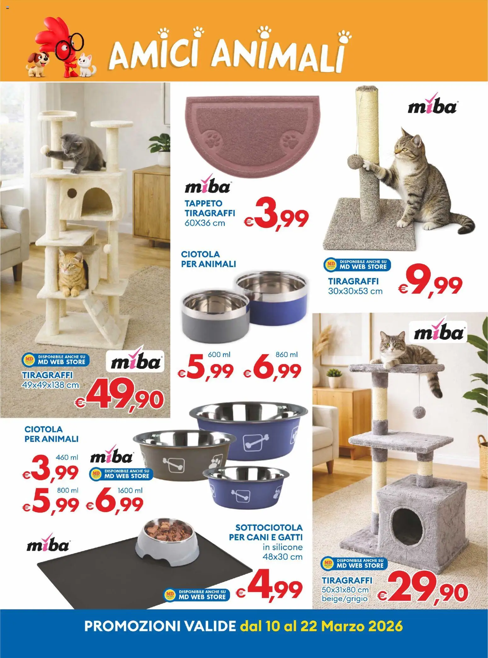 Volantino MD Discount del 10.03.2026 | Pagina: 22 | Prodotti: Tiragraffi, Silicone, Ciotola, Tappeto