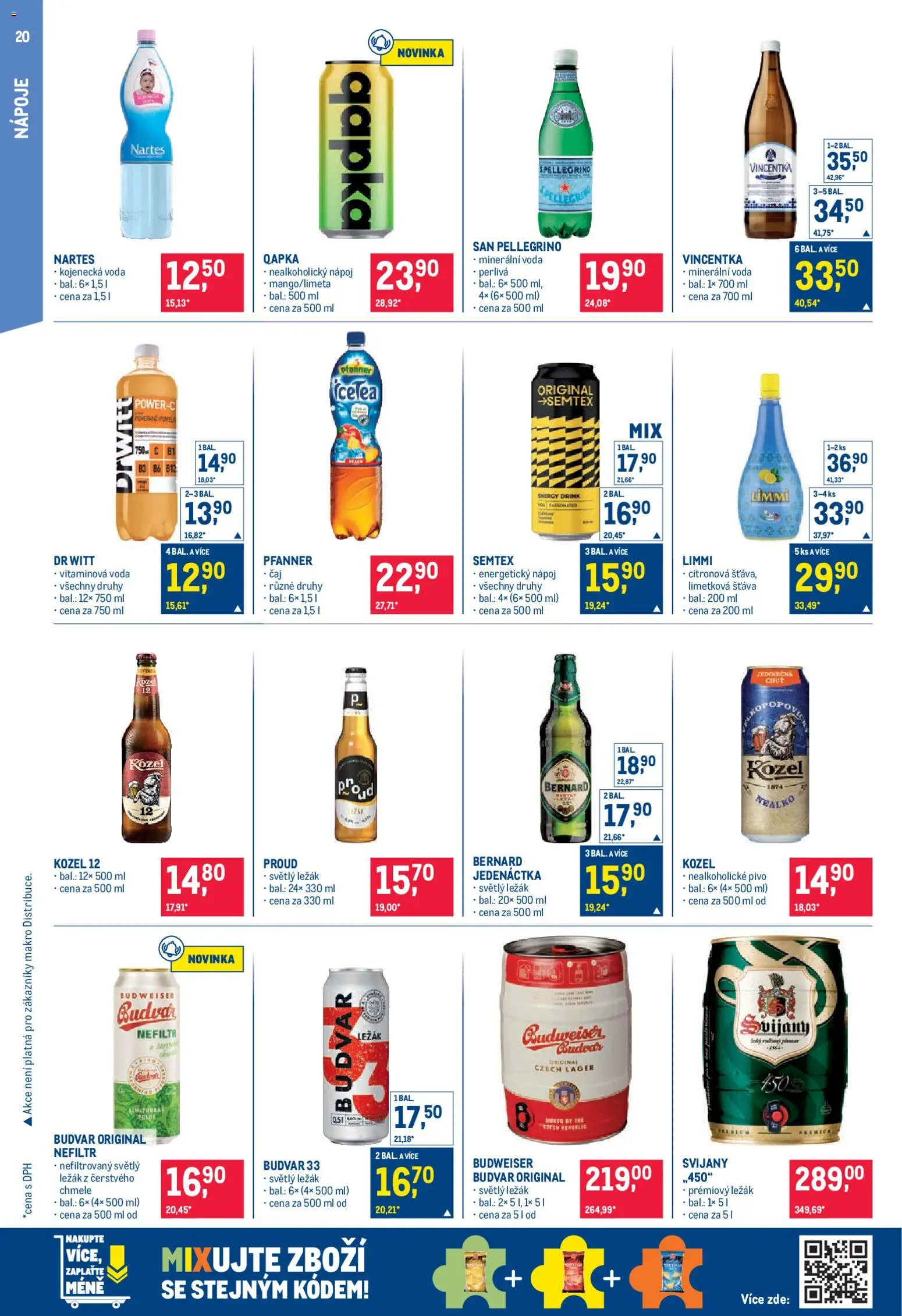 Makro leták - Pro milovníky jídla od 11.03.2026 | Strana: 20 | Produkty: Budvar, Voda, Pivo, Nealkoholické pivo