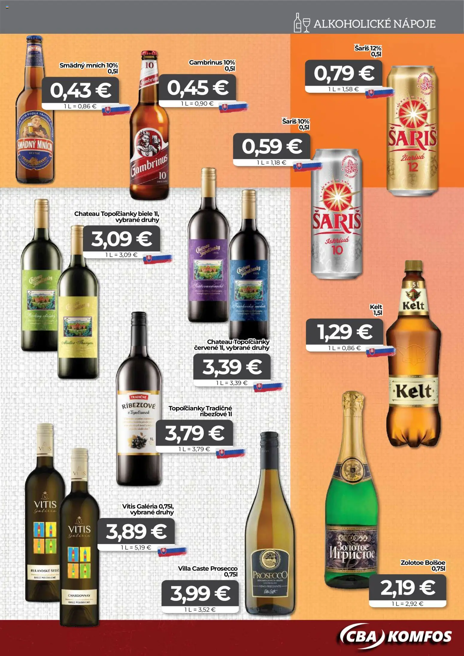 Nové CBA Komfos akcie – leták je platný od 20.02.2026 | Strana: 13 | Produkty: Prosecco, Kelt, Smädný Mních, Gambrinus