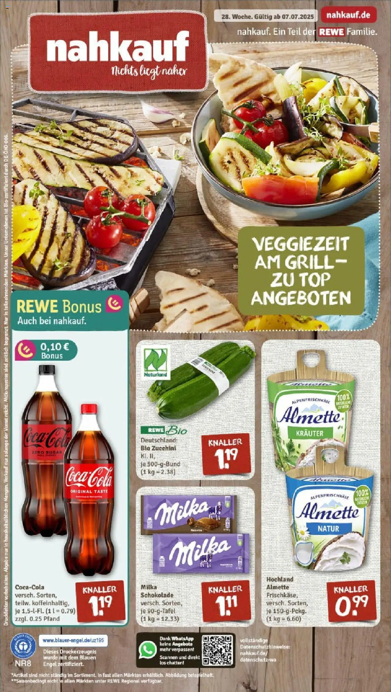 Rewe prospekt Wuppertal / Barmen	 - gültig ab dem 06.07.2025 | Seite: 1 | Produkte: Almette, Cola, Milka, Frischkase