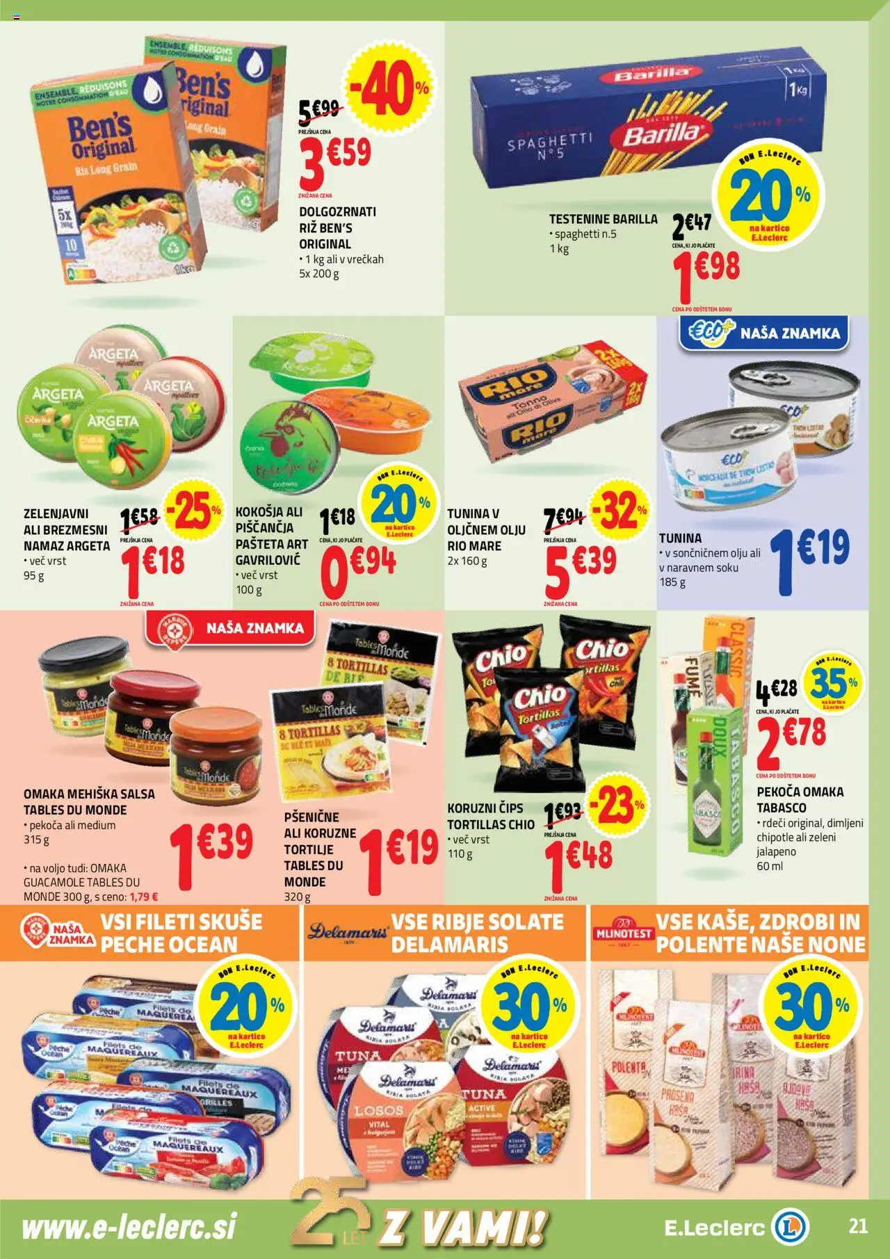 Novi E.leclerc katalog ponudbe – veljaven od 08.10.2025 | Stran: 21 | Izdelki: Tuna, Riz, Testenine, Omaka