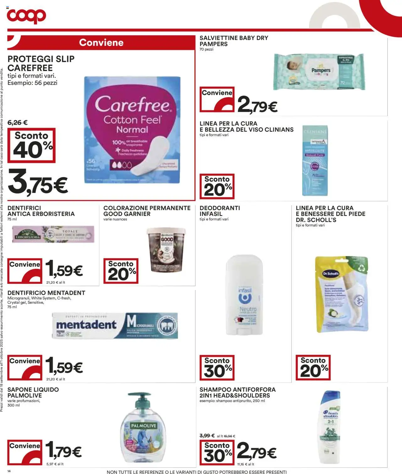 Volantino COOP del 18.09.2025 | Pagina: 14 | Prodotti: Shampoo, Slip, Data, Pampers