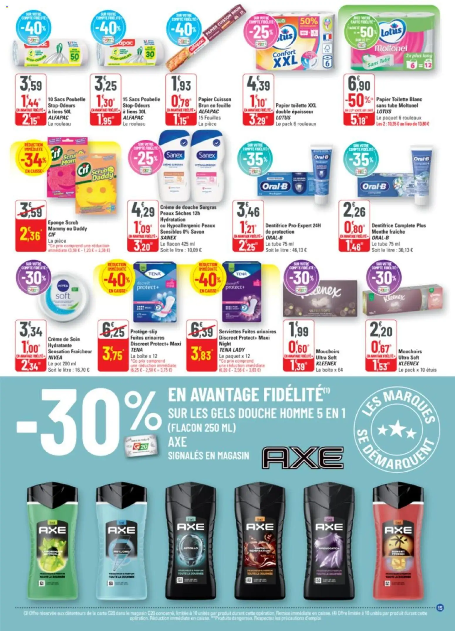 {H1} | Page: 15 | Produits: Eponge, Rouleau, Mouchoirs, Sacs poubelle