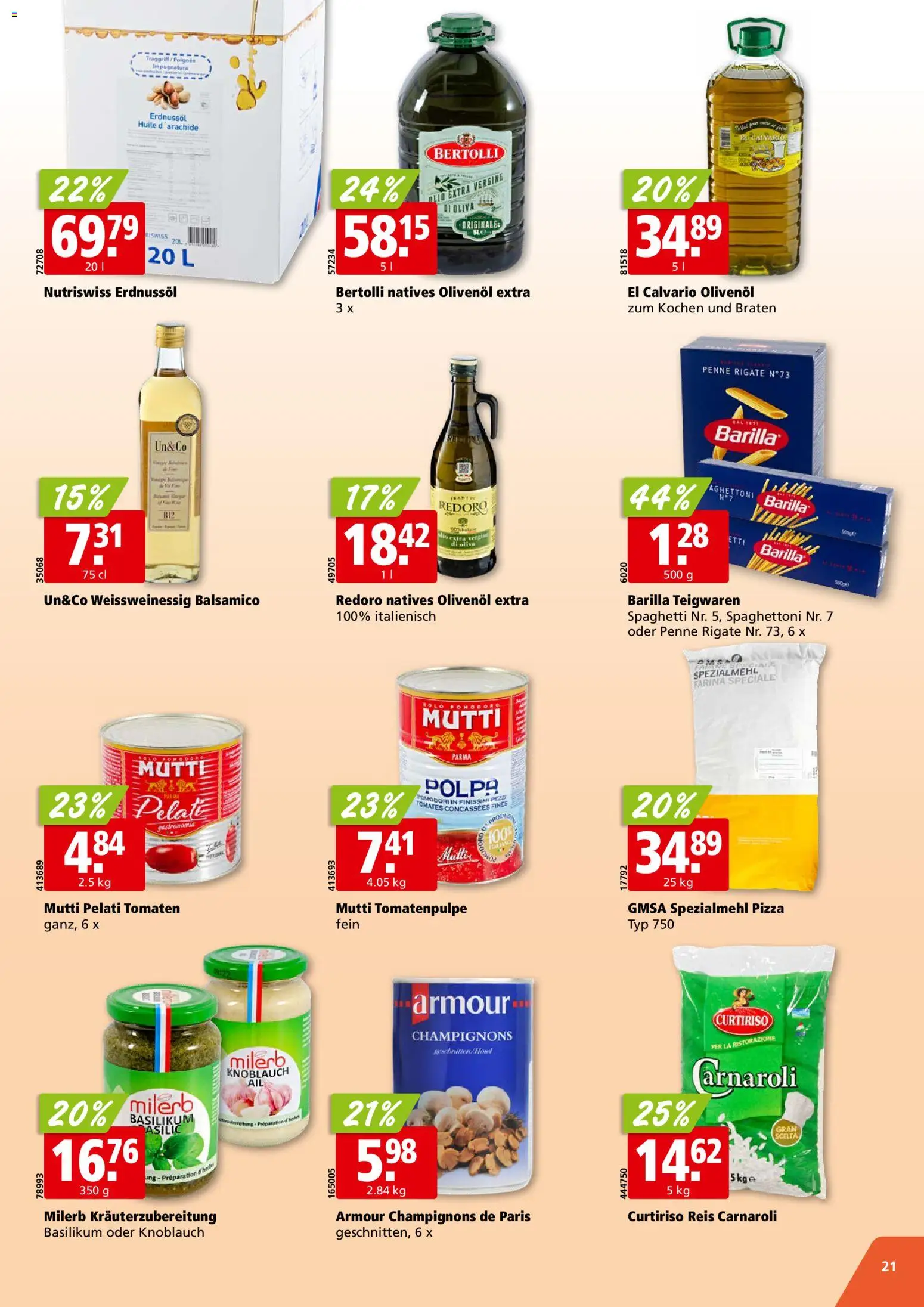 Aligro aktionen Chavannes, Matran, Genf, Sitten – gültig ab 27.05.2026 | Seite: 21 | Produkte: Barilla, Champignons, Teigwaren, Reis