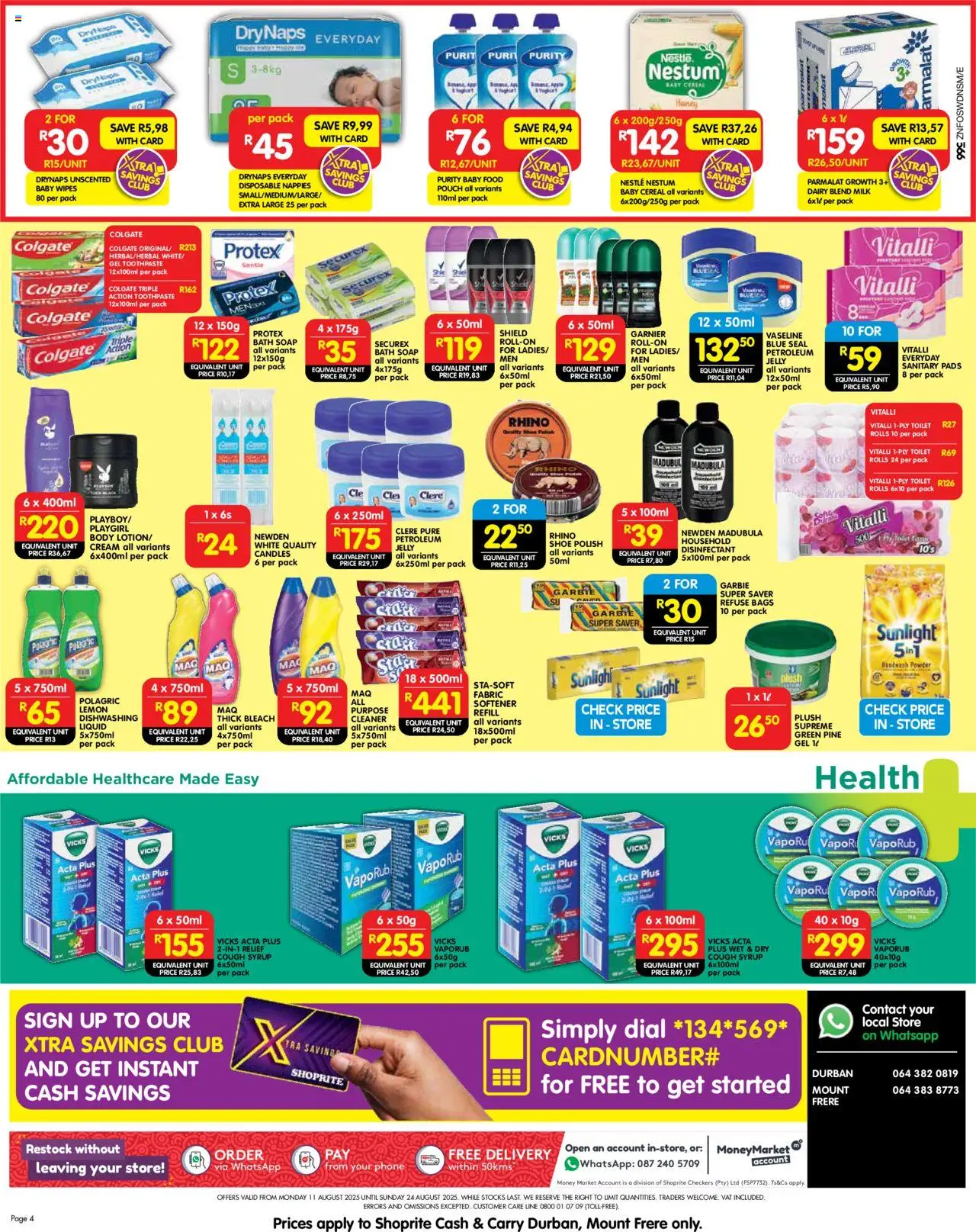 Shoprite KwaZulu-Natal - Cash & Carry Mid-Month Deals Durban & Mount Frere │ valid from 11.08.2025 | Page: 4 | Products: Toilet, Bleach, Refuse bags, Baby food
