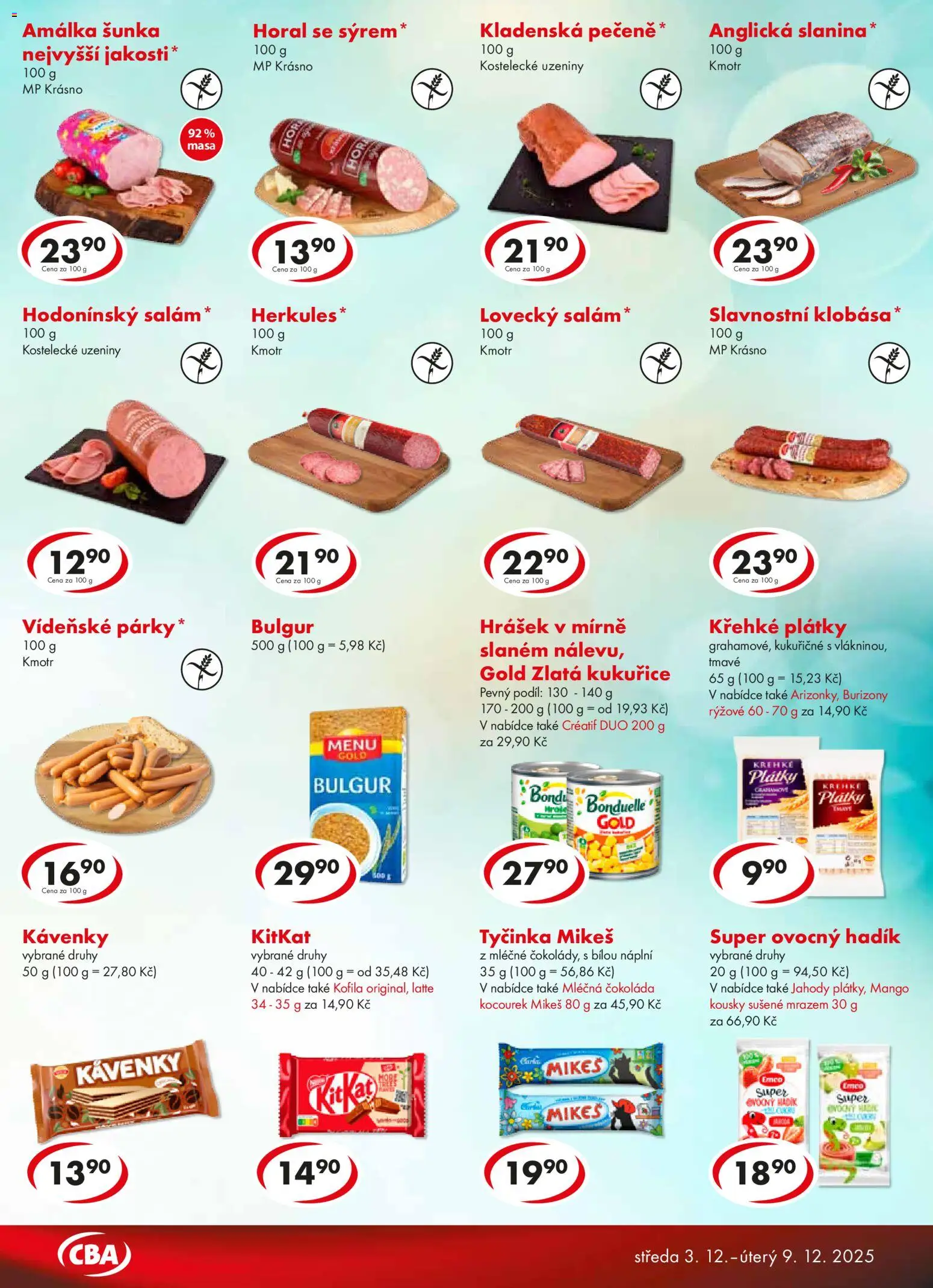 CBA leták - Premium od 03.12.2025 | Strana: 3 | Produkty: Čokoláda, Klobása, Anglická slanina, Lovecký salám