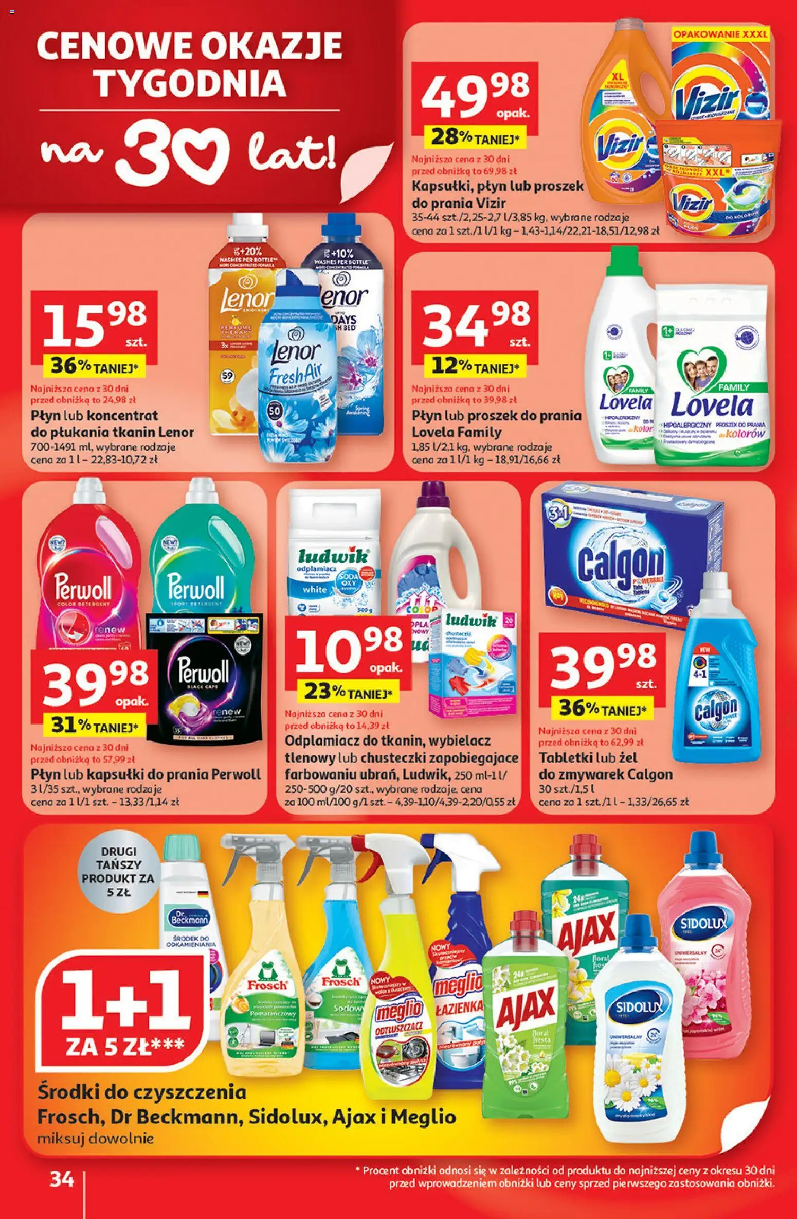 Auchan Gazetka - 30 Lat Hipermarket od 08.01.2026 | Strona: 34 | Produkty: Kapsułki do prania, Lovela, Odplamiacz, Detergent