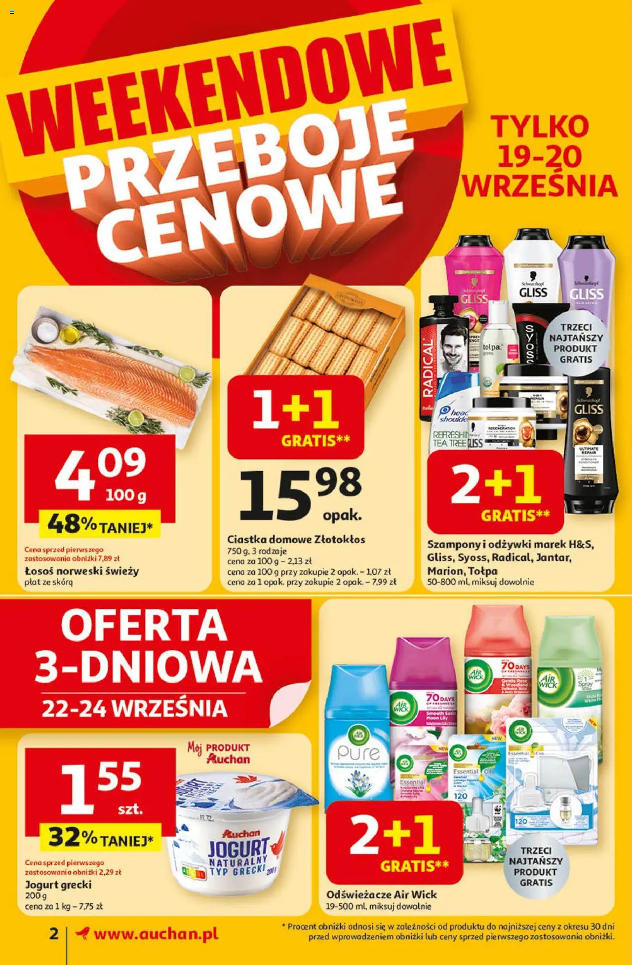 Auchan Gazetka od 18.09.2025 | Strona: 2 | Produkty: Łosoś, Łosoś norweski, Jogurt, Ciastka