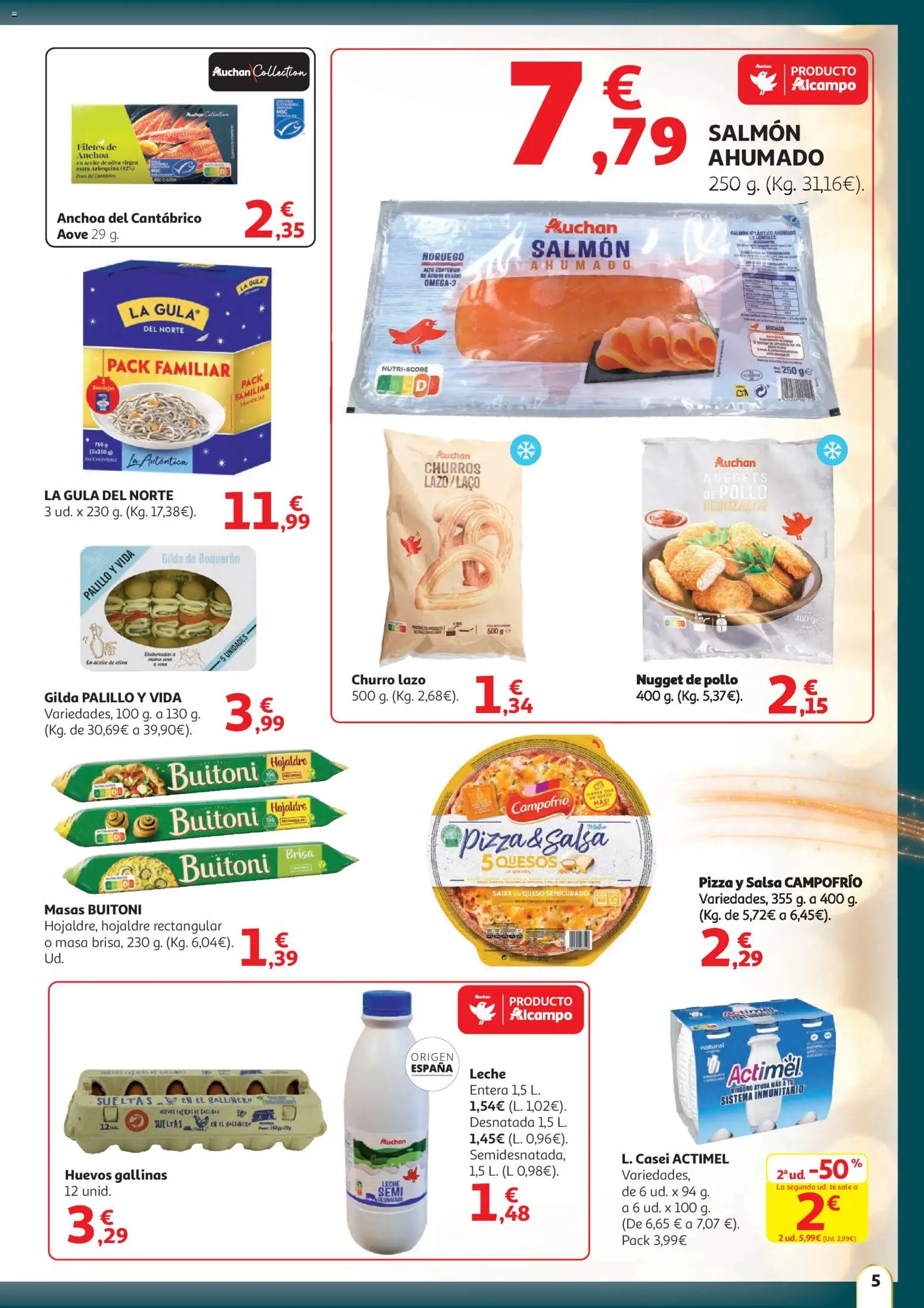 Alcampo - Sabor a Navidad │ válido desde el 11.12.2025 | Página: 5 | Productos: Leche entera, Queso, Aceite de oliva virgen extra, Nuggets
