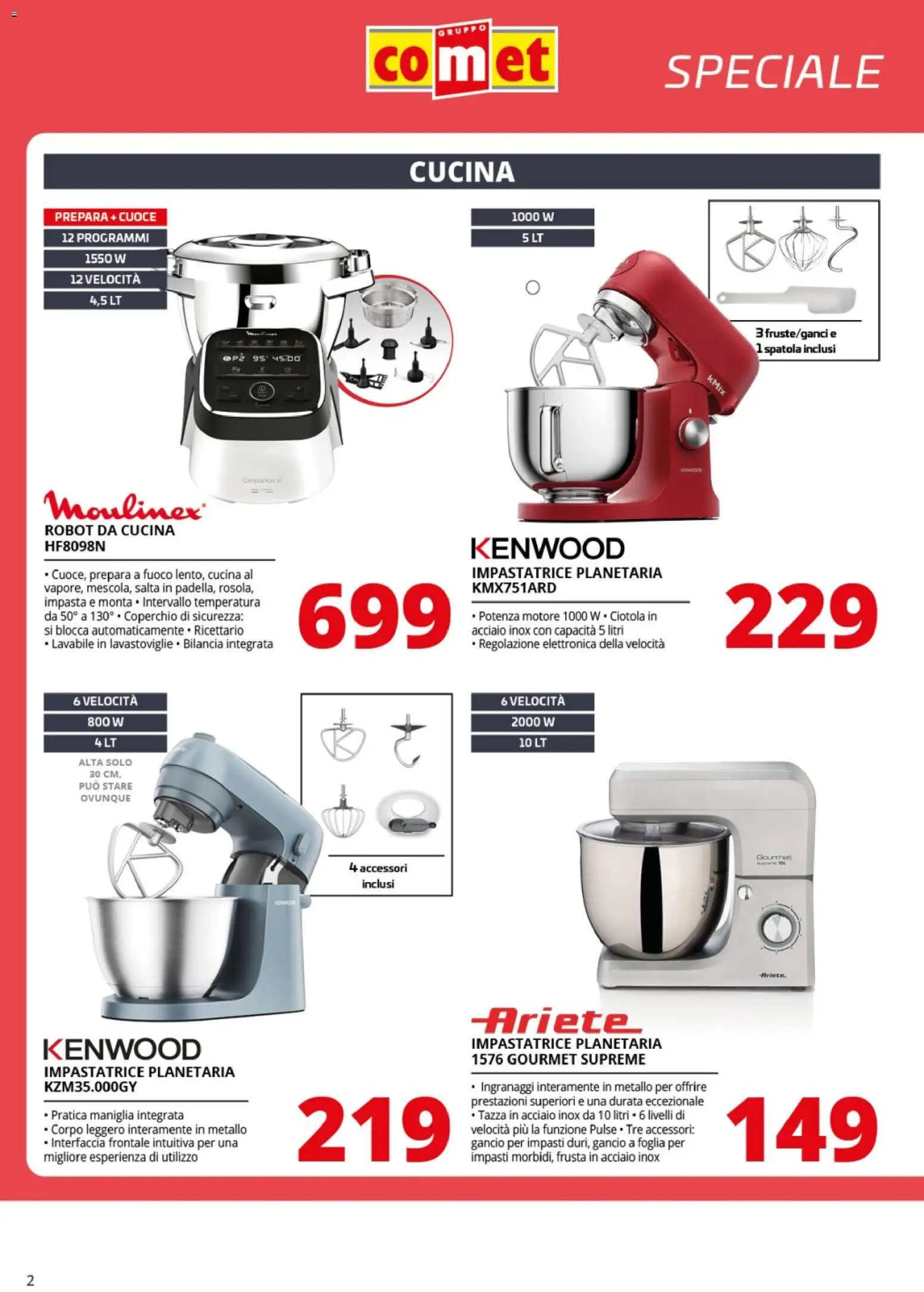 Volantino Comet del 06.03.2026 | Pagina: 2 | Prodotti: Impastatrice, Robot, Robot da cucina, Ciotola