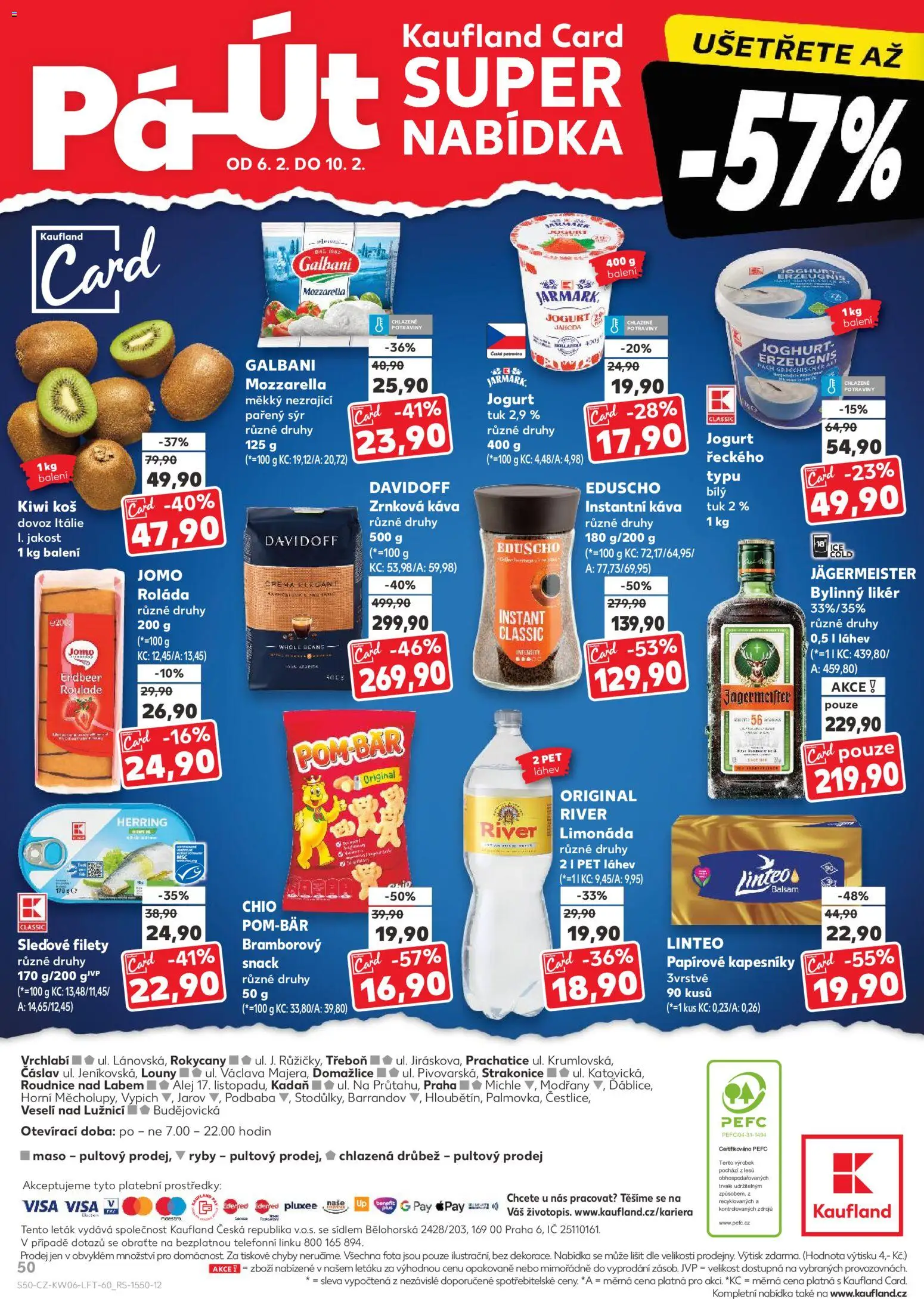 Kaufland leták - Praha 4 od 04.02.2026 | Strana: 50 | Produkty: Limonáda, Jogurt, Instantní káva, Zrnková káva
