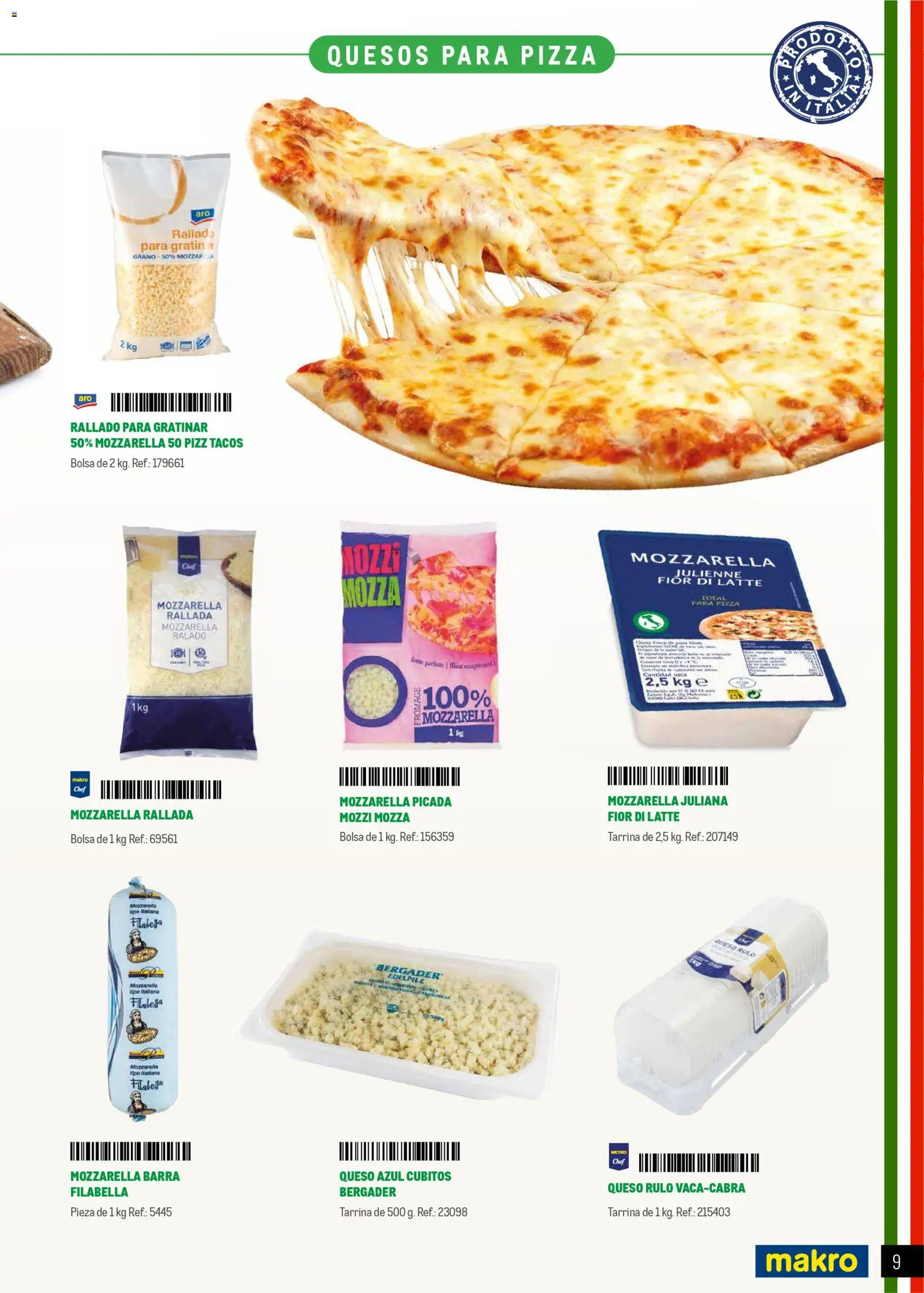 Makro Restaurantes italianos Centro │ válido desde el 27.03.2026 | Página: 9 | Productos: Queso, Pizza, Tacos, Bolsa