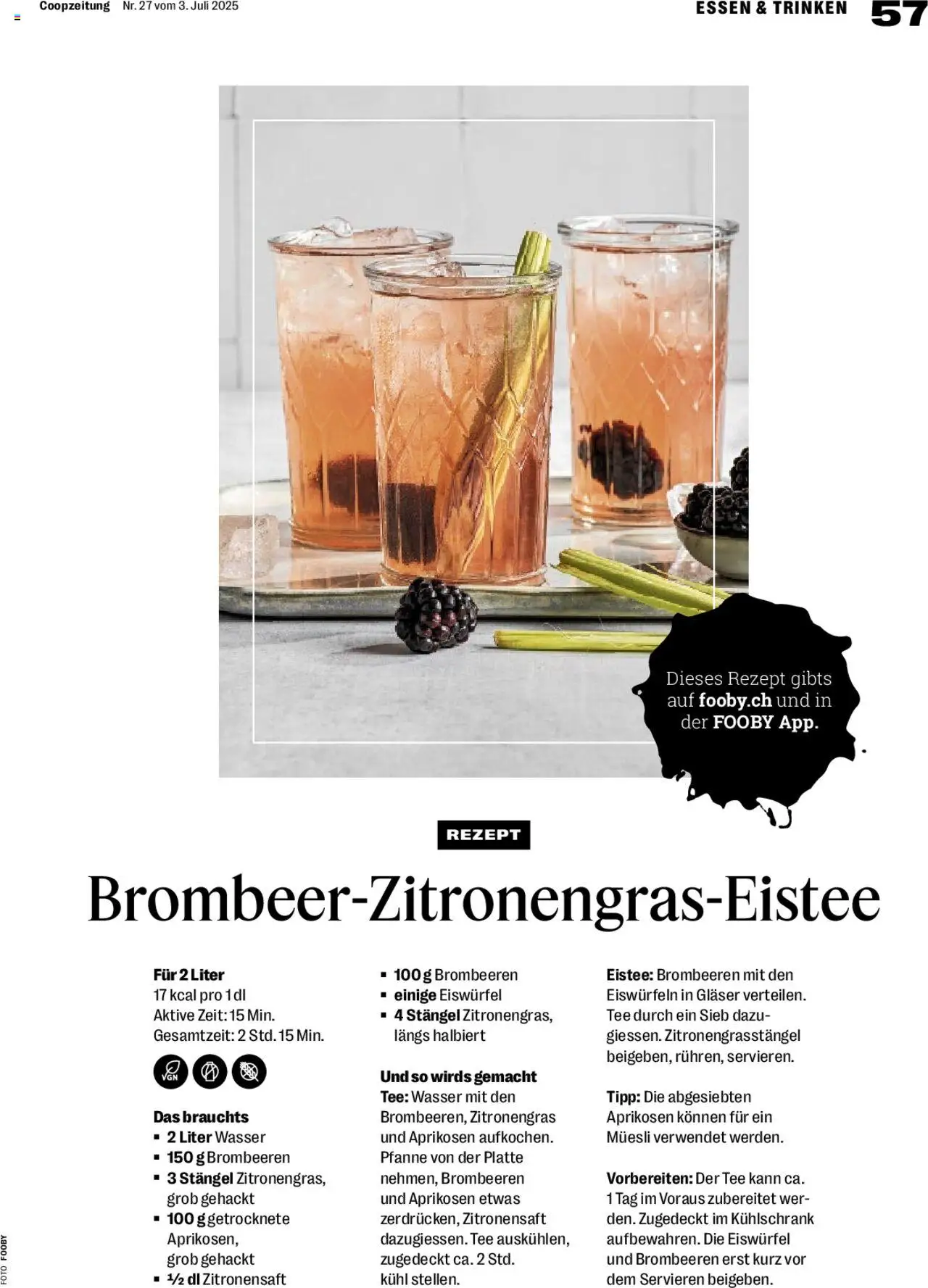 Coop Magazin ab 03.07.2025 | Seite: 57 | Produkte: Zitronengras, Tee, Wasser, Kühlschrank